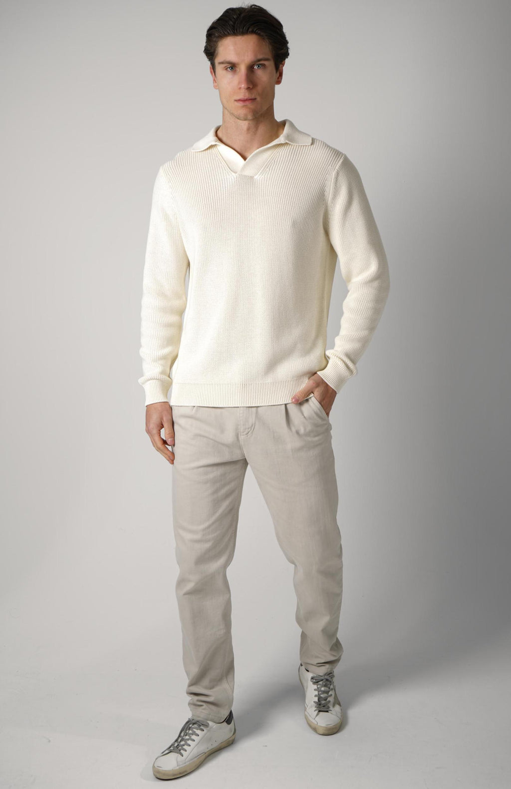 Filippo De Laurentiis Knit Longsleeve Polo Creme