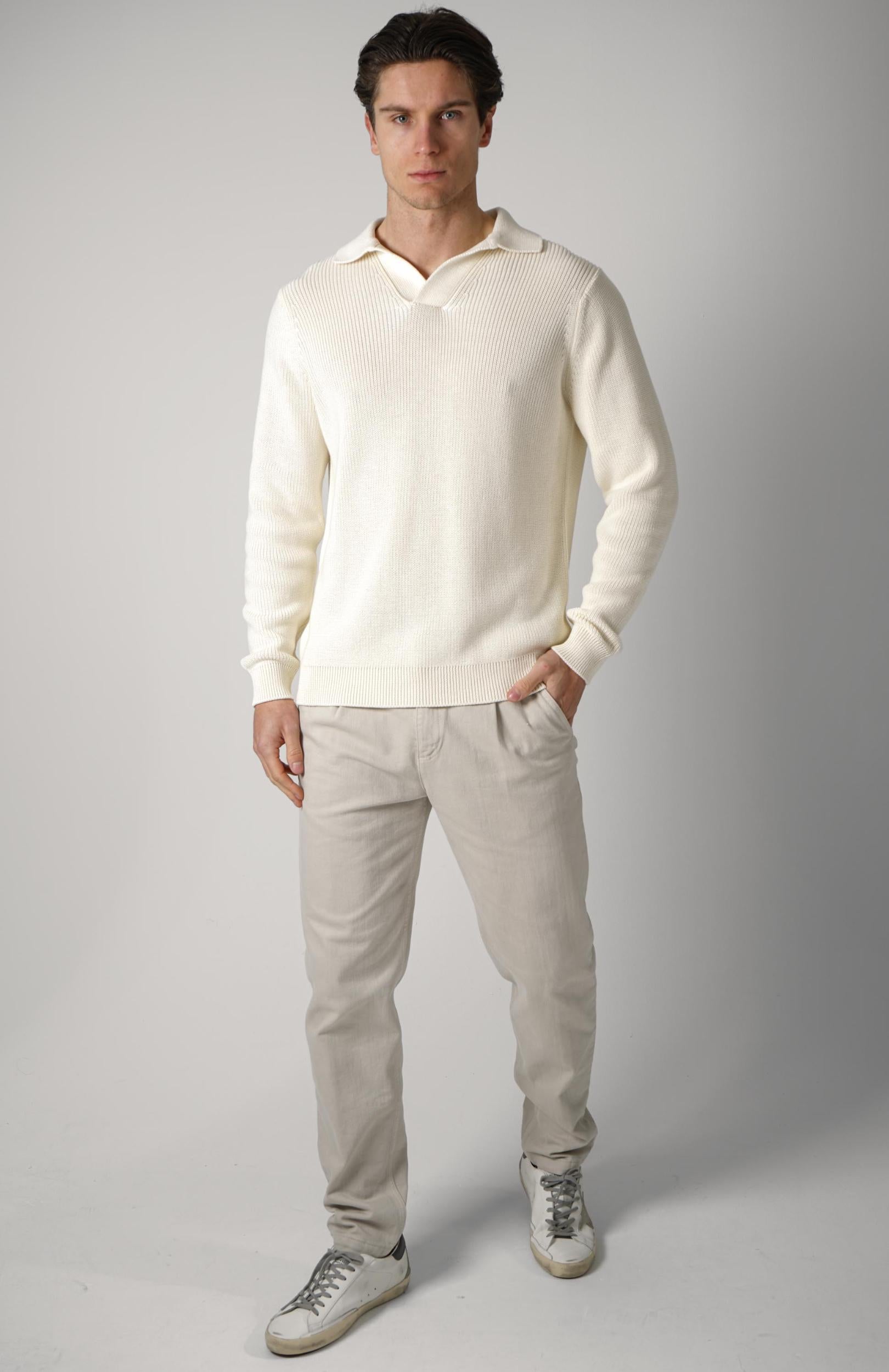 Filippo De Laurentiis Knit Longsleeve Polo Creme