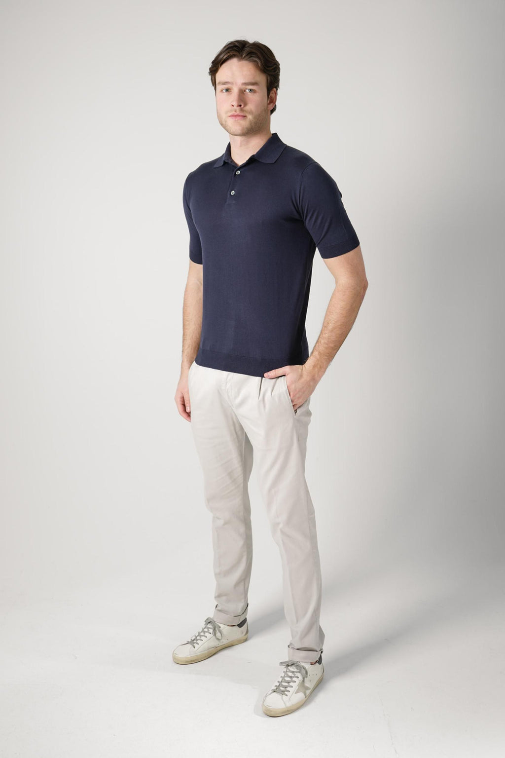 Filippo De Laurentiis Silk Cento Polo Navy