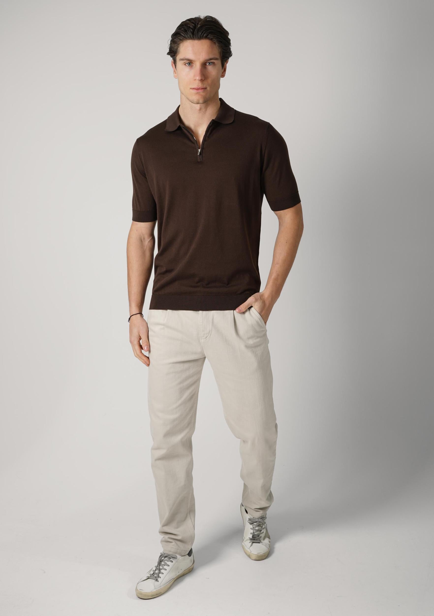 Filippo De Laurentiis Zip Polo Brown