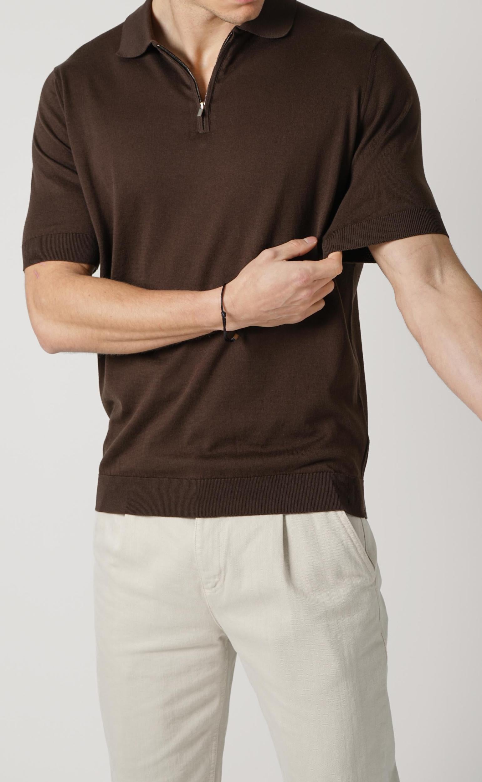 Filippo De Laurentiis Zip Polo Brown