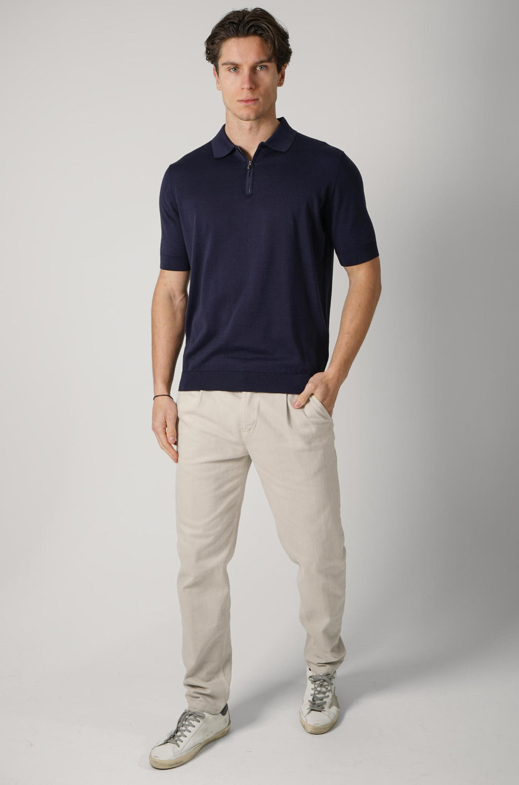 Filippo De Laurentiis Zip Polo Navy