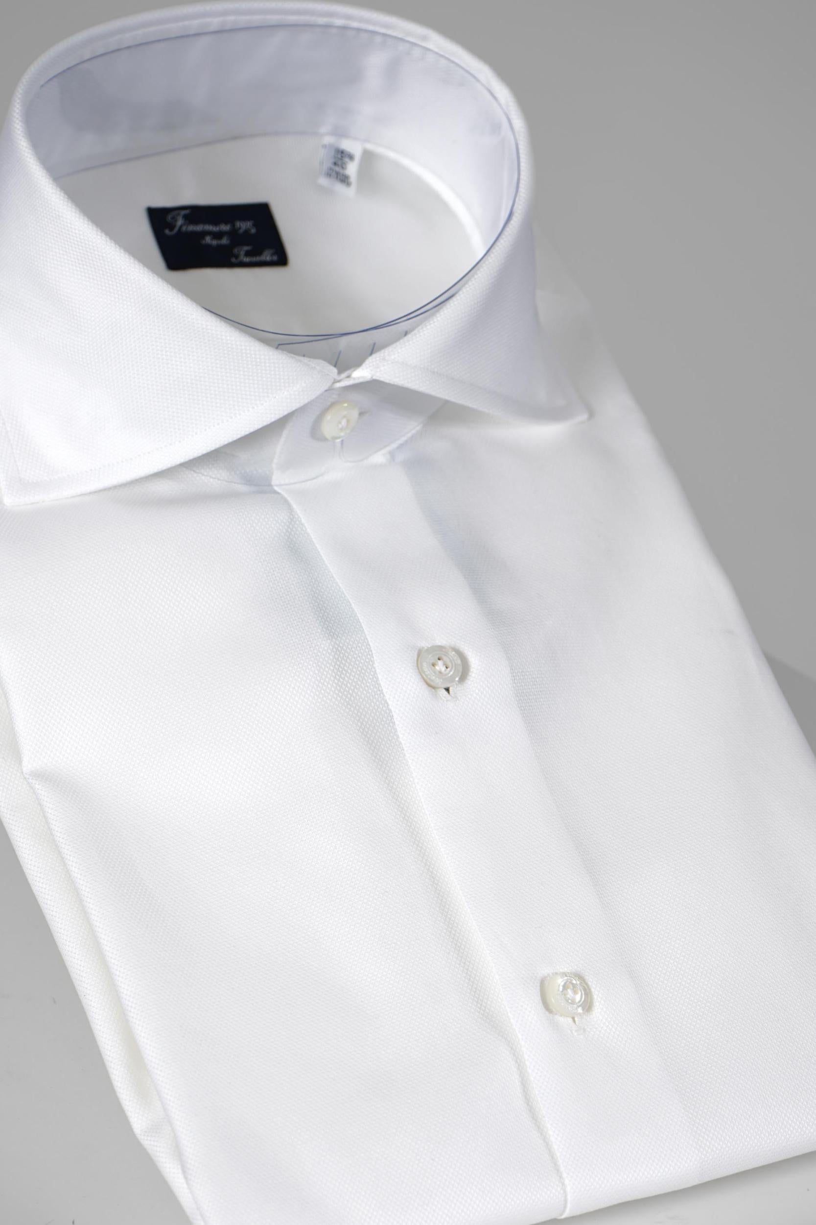 Finamore 1925 Napoli Micro-Herringbone Shirt White