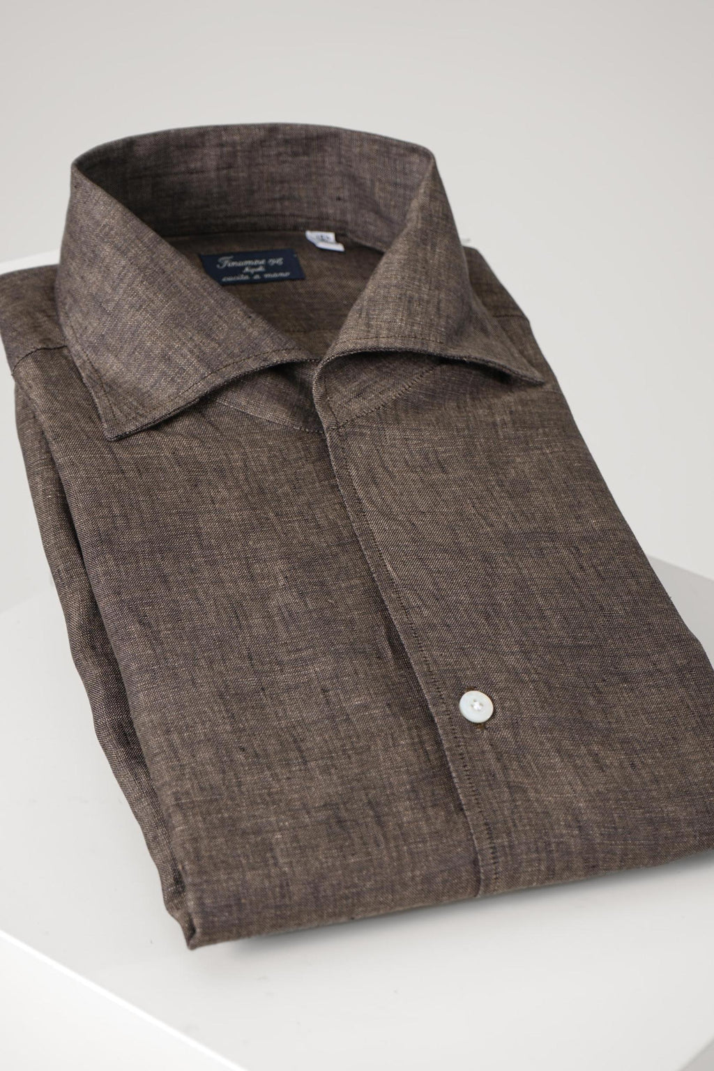 Finamore 1925 Napoli Open Collar Linen Shirt Brown