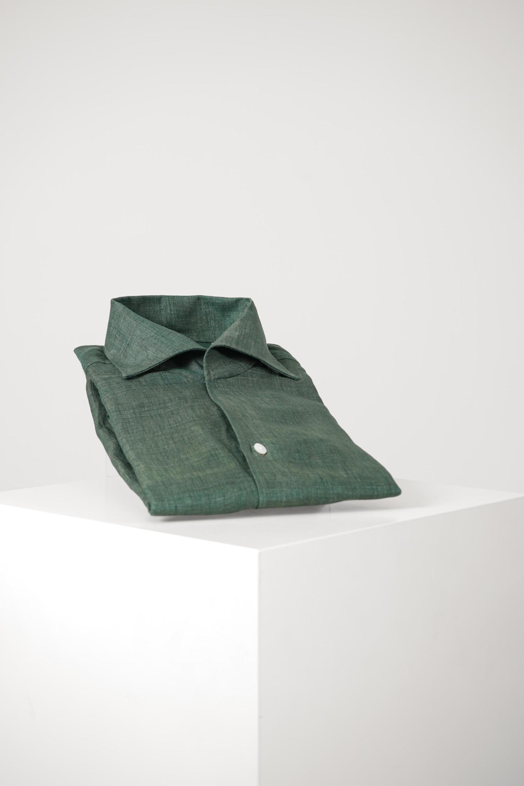 Finamore 1925 Napoli Open Collar Linen Shirt Green