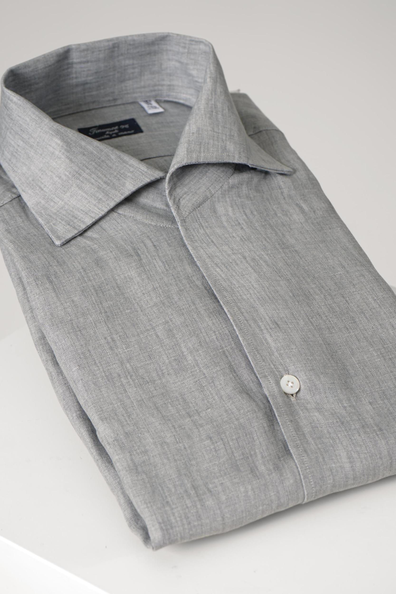 Finamore 1925 Napoli Open Collar Linen Shirt Grey