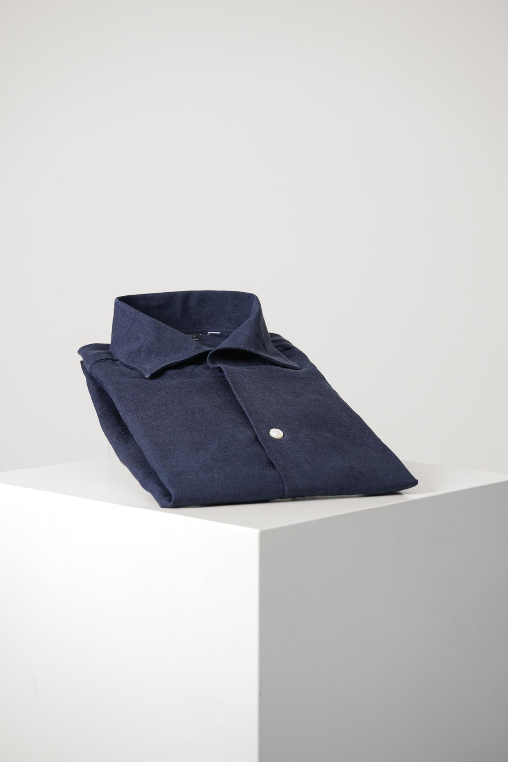 Finamore 1925 Napoli Open Collar Linen Shirt Navy