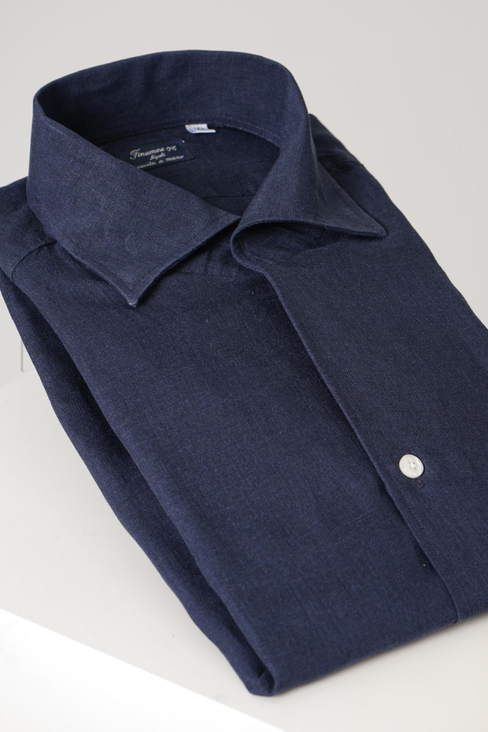 Finamore 1925 Napoli Open Collar Linen Shirt Navy