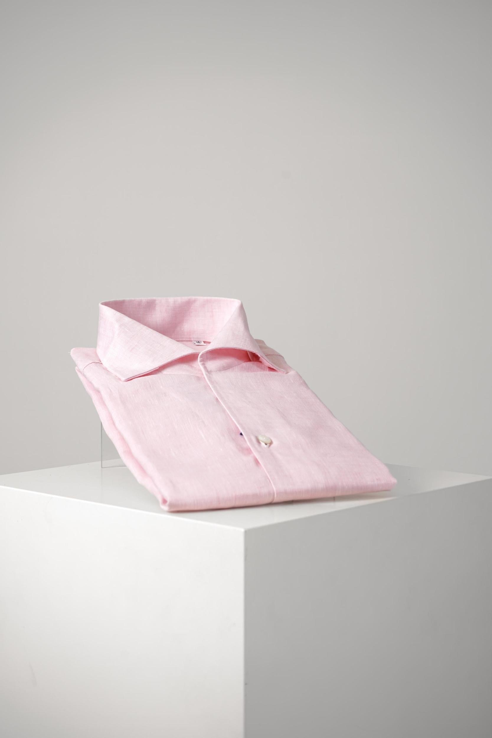 Finamore 1925 Napoli Open Collar Linen Shirt Pink