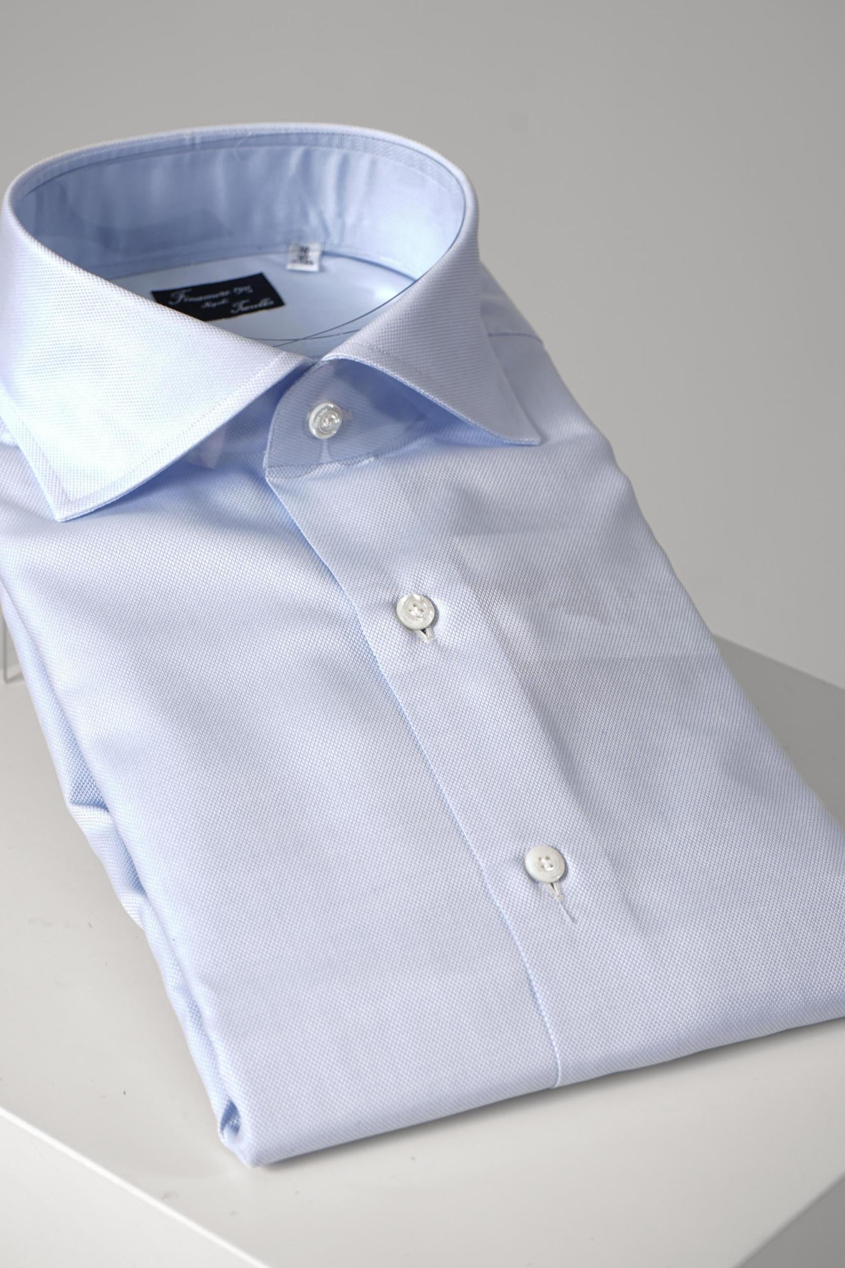 Finamore 1925 Napoli Poplin Cotton Shirt Light Blue