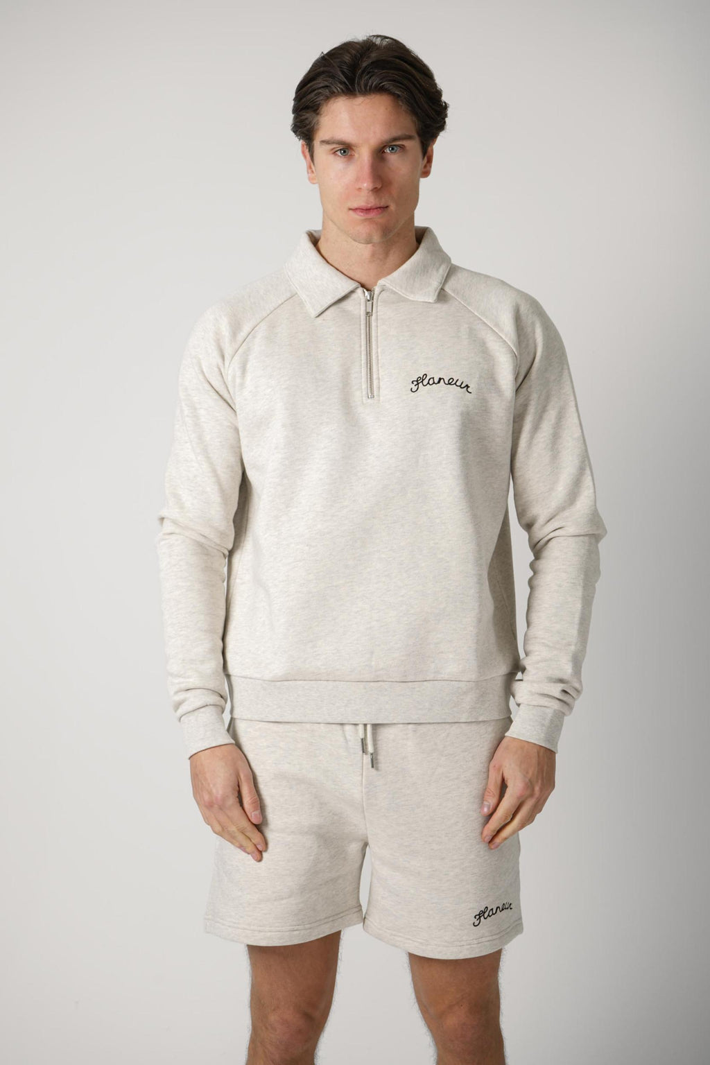 Flaneur Raglan Half Zip Light Heather Grey