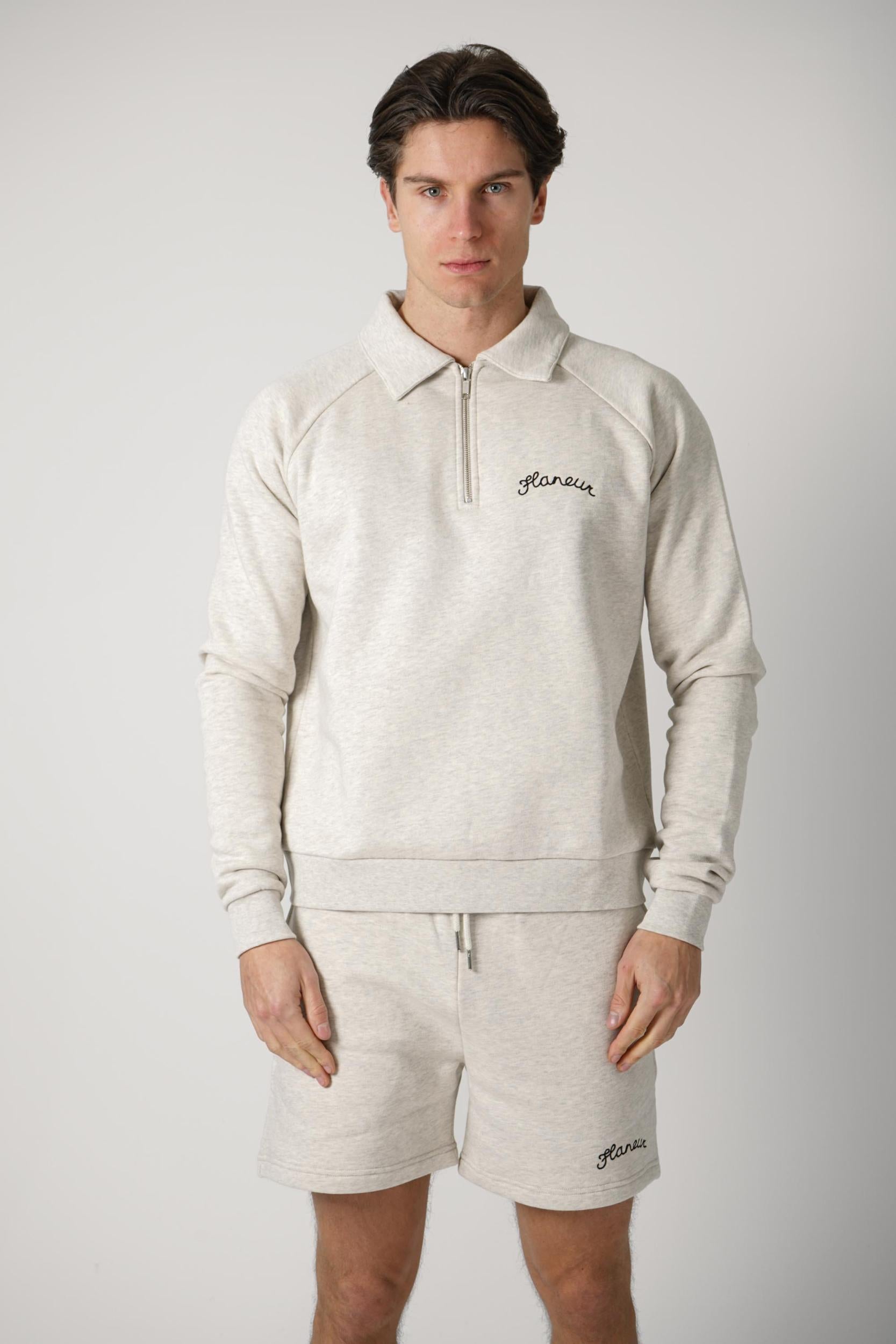 Flaneur Raglan Half Zip Light Heather Grey