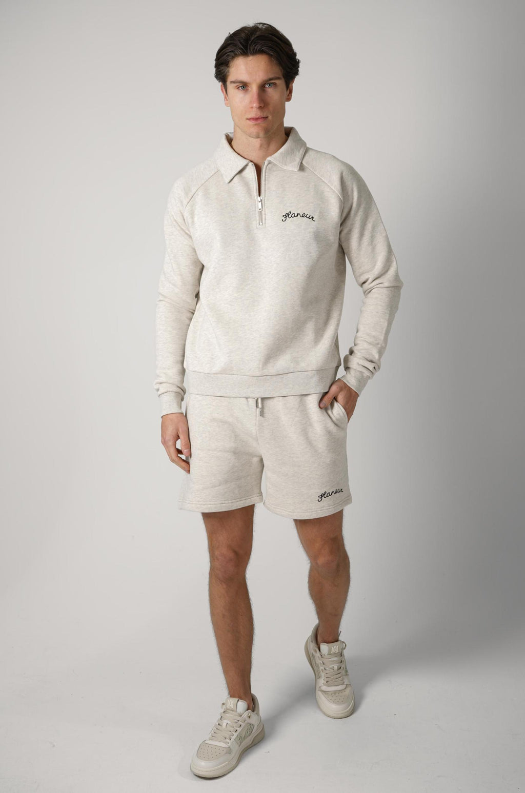 Flaneur Raglan Half Zip Light Heather Grey