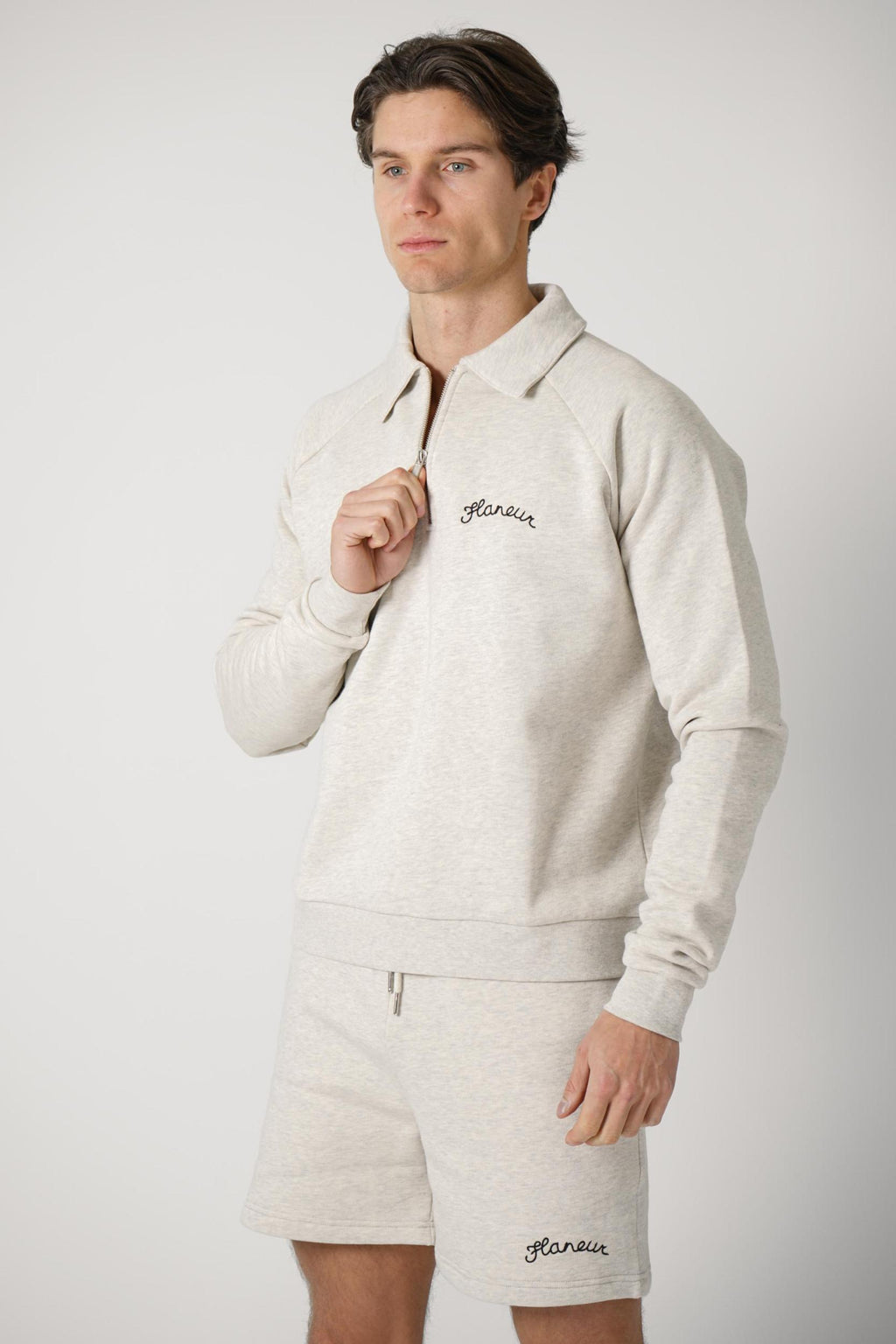 Flaneur Raglan Half Zip Light Heather Grey