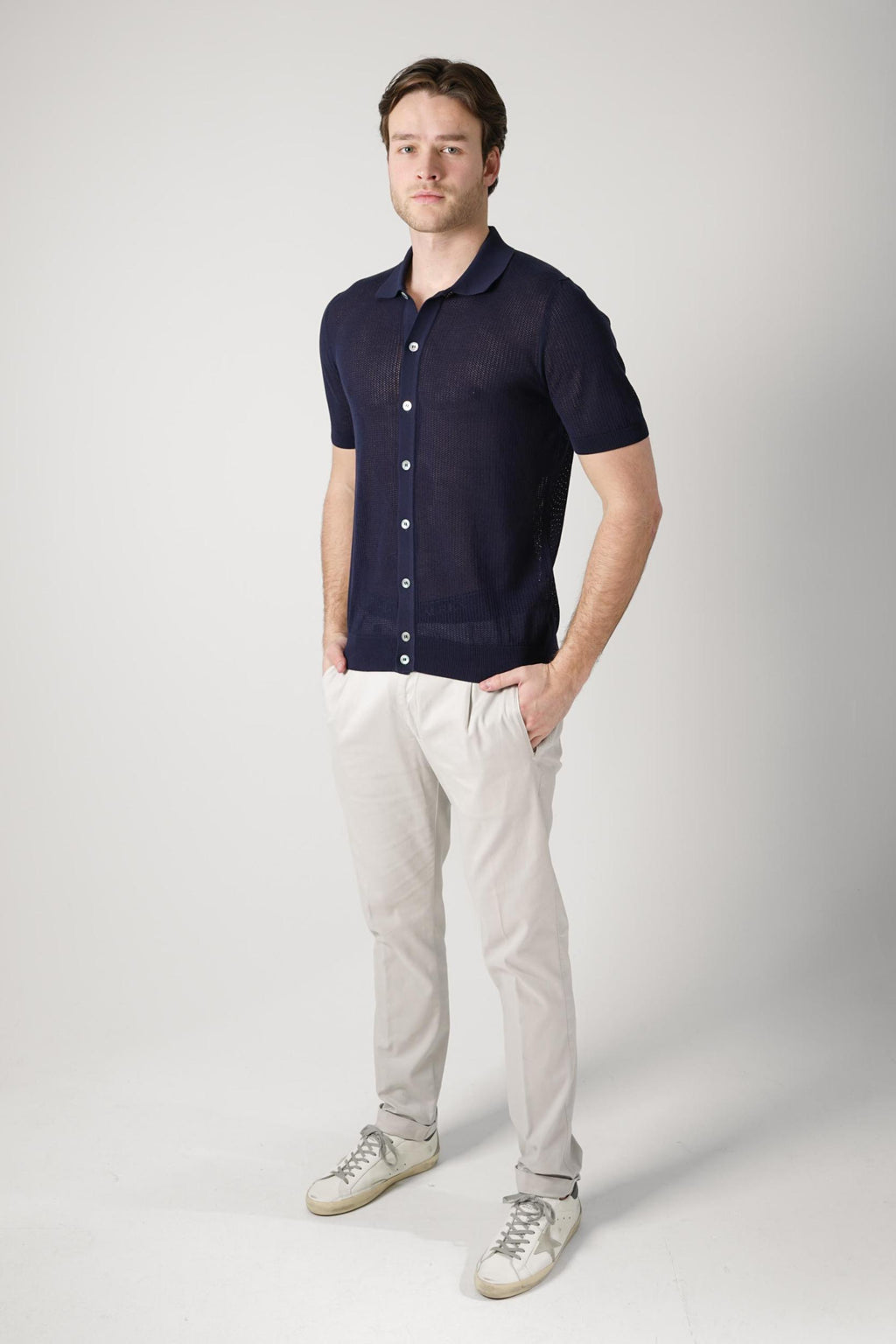 Gran Sasso Camicio Knit Polo Navy