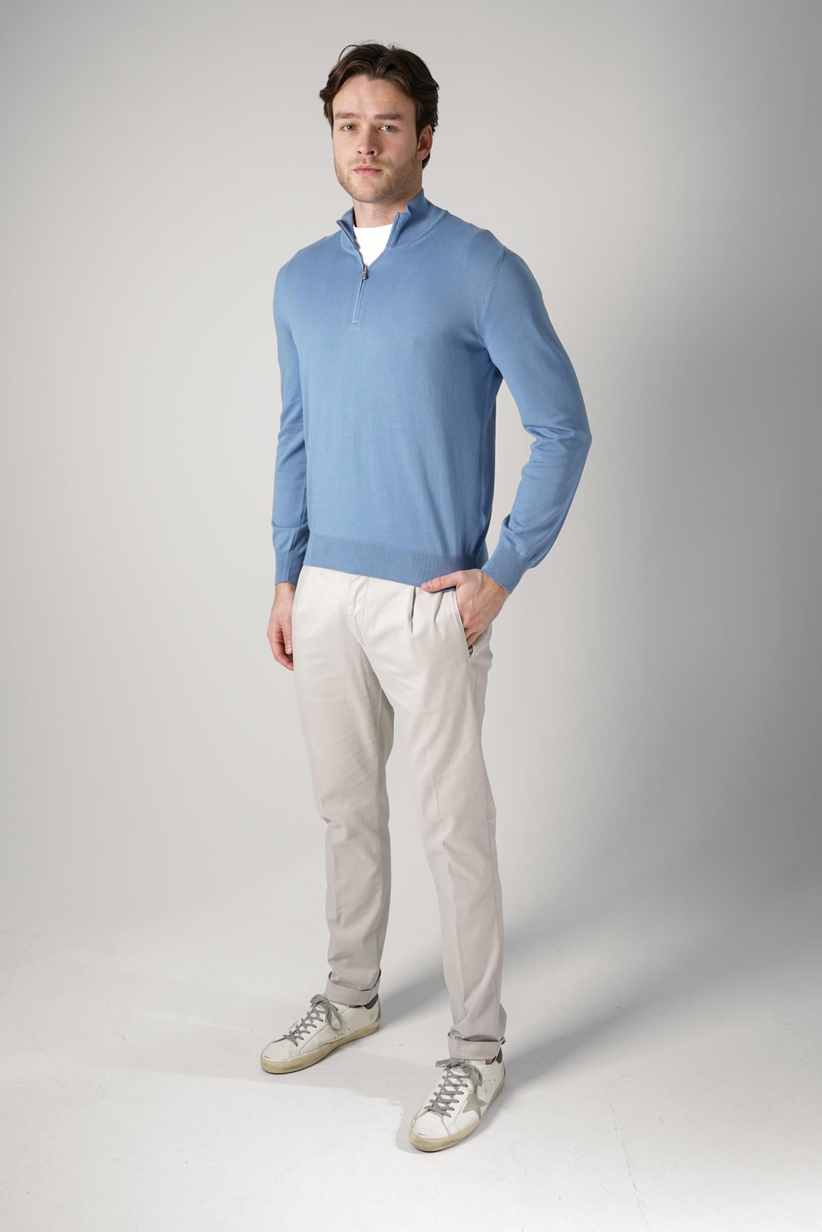 Gran Sasso Knitted Quarter Zip Blue