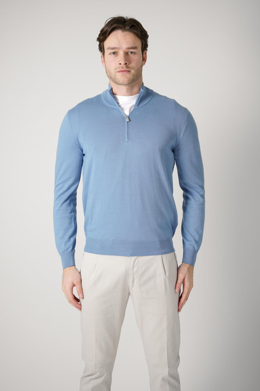 Gran Sasso Knitted Quarter Zip Blue