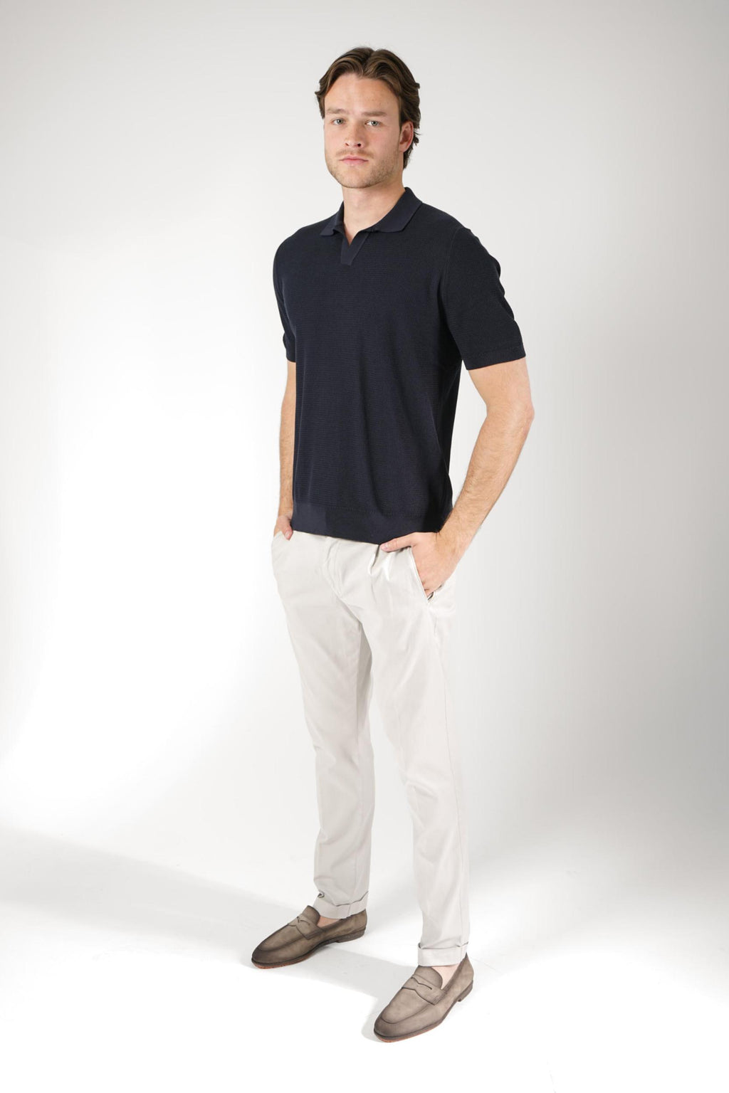 Gran Sasso V-Neck Polo Navy