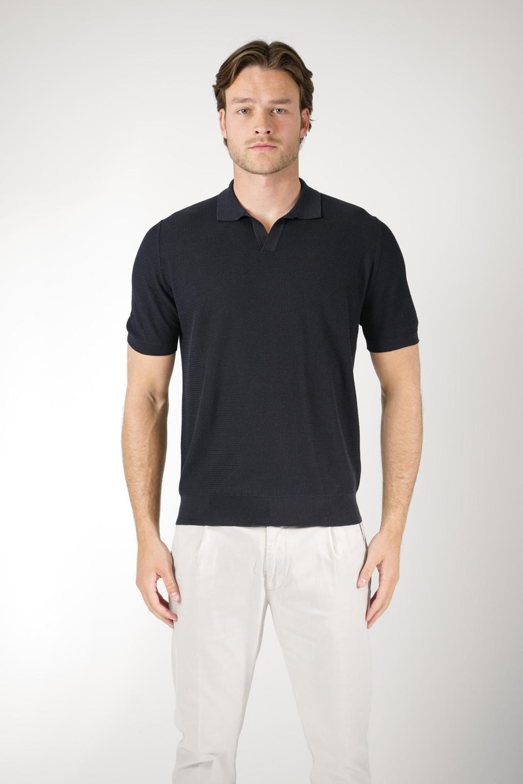Gran Sasso V-Neck Polo Navy