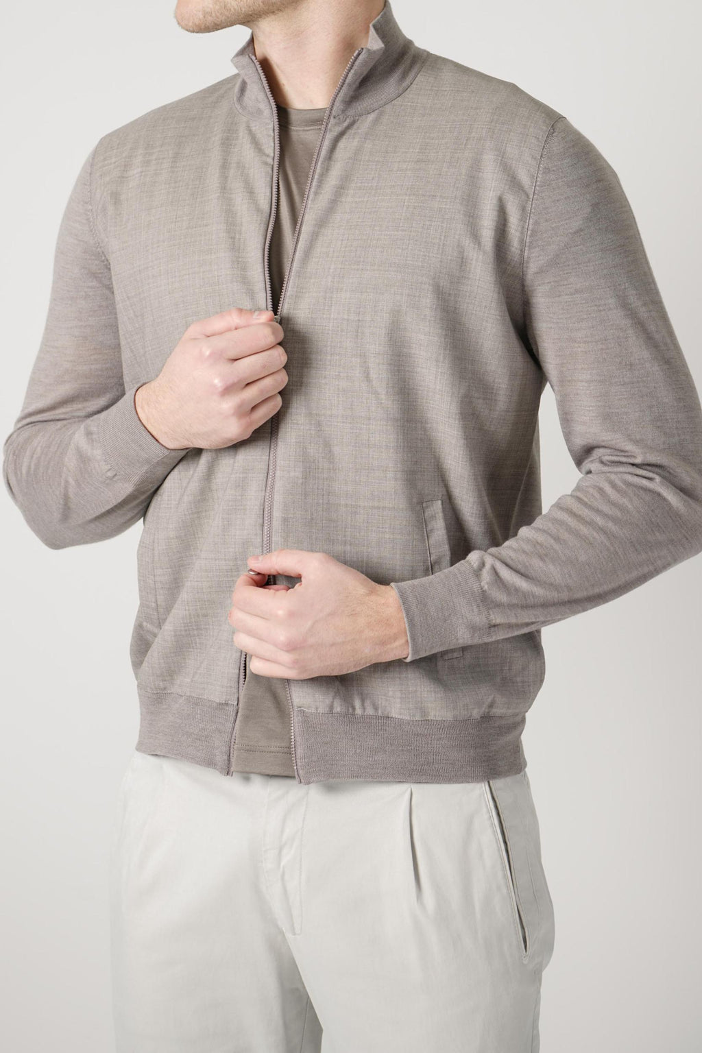 Gran Sasso Virgin Wool Full Zipper Taupe