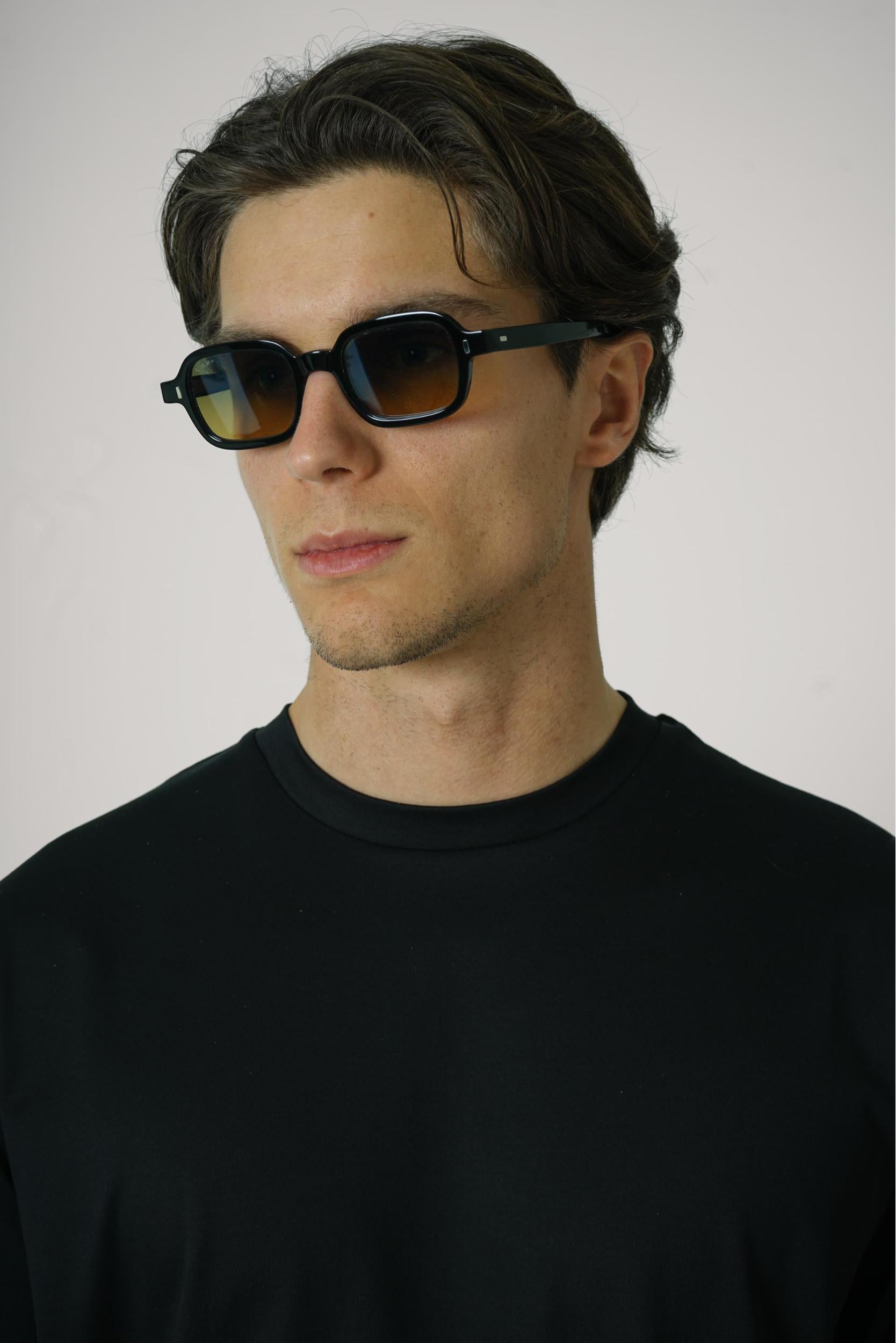 L.G.R Marrakech Bold Black Crystal Sunglasses Yellow Gradient