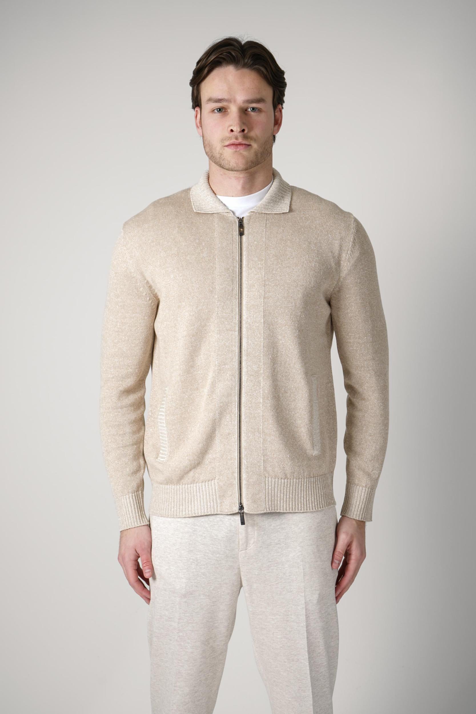 Maurizio Baldassari Vanise Knit Zipped Overshirt Beige