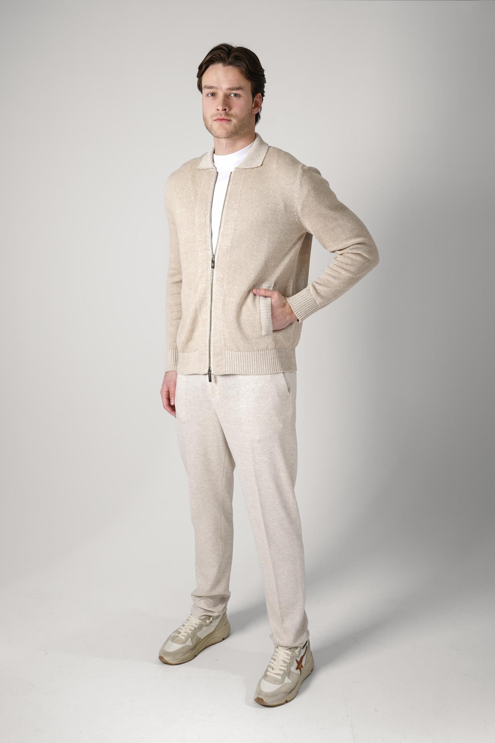 Maurizio Baldassari Vanise Knit Zipped Overshirt Beige
