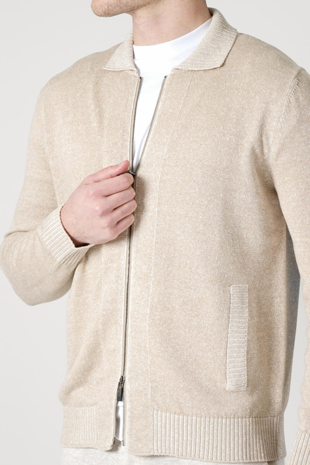 Maurizio Baldassari Vanise Knit Zipped Overshirt Beige