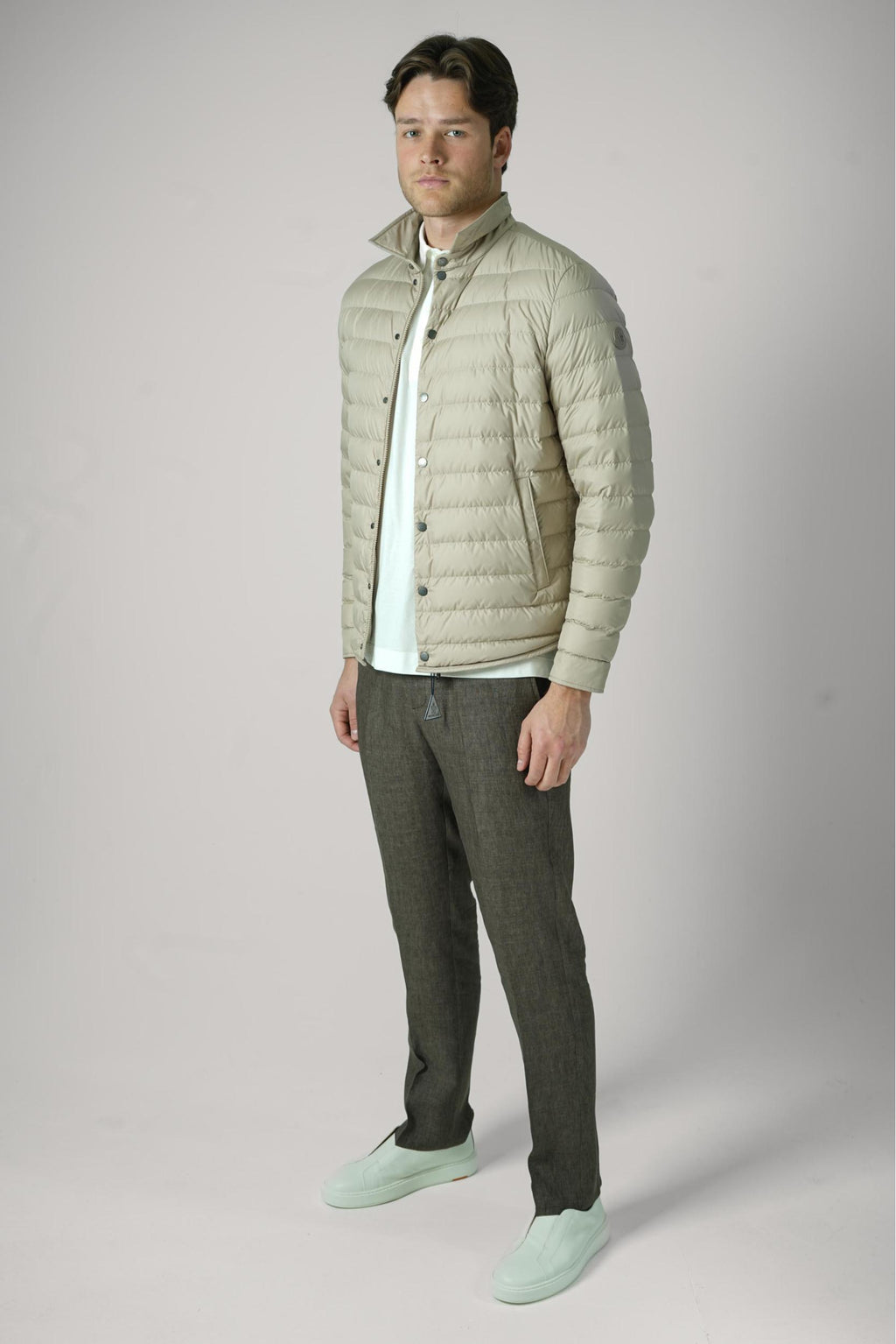 Moncler Bourdon Down Shirt Jacket Light Beige