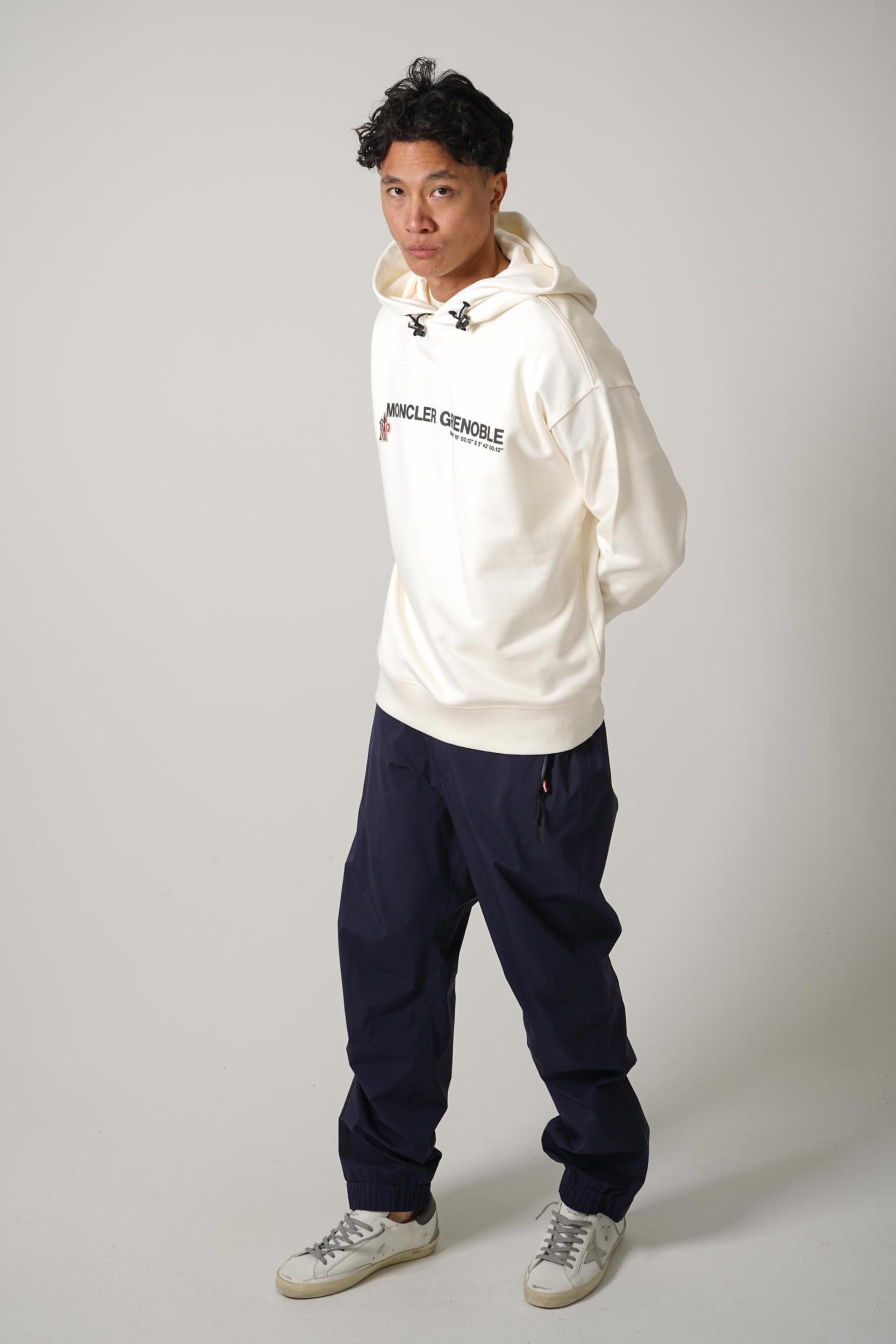 Moncler Grenoble Front Logo Hooded Crewneck Off-White