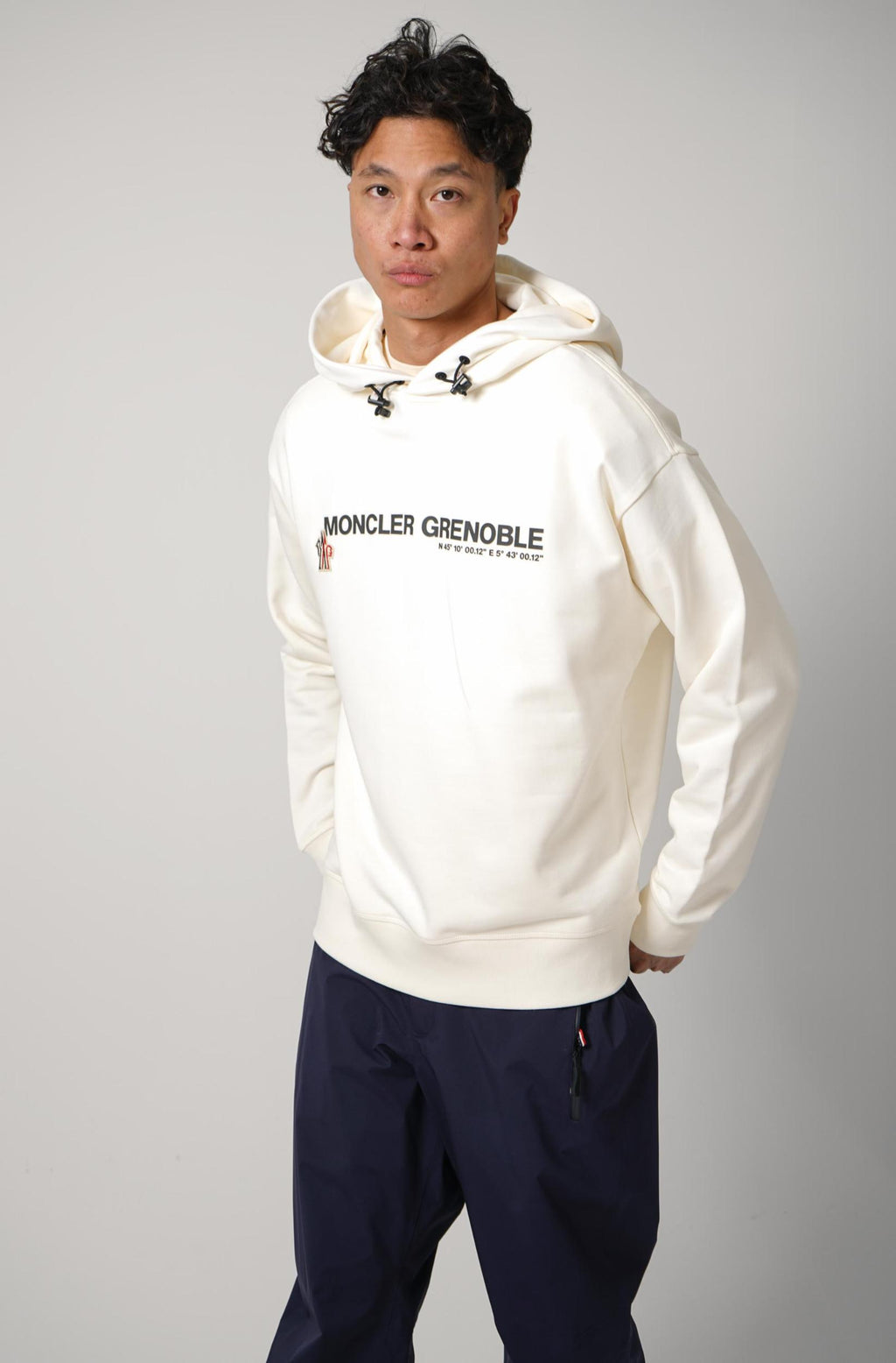 Moncler Grenoble Front Logo Hooded Crewneck Off-White