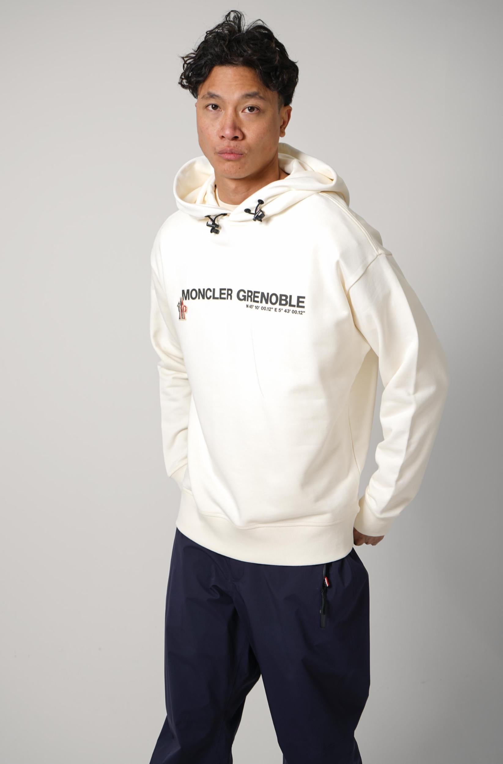 Moncler Grenoble Front Logo Hooded Crewneck Off-White