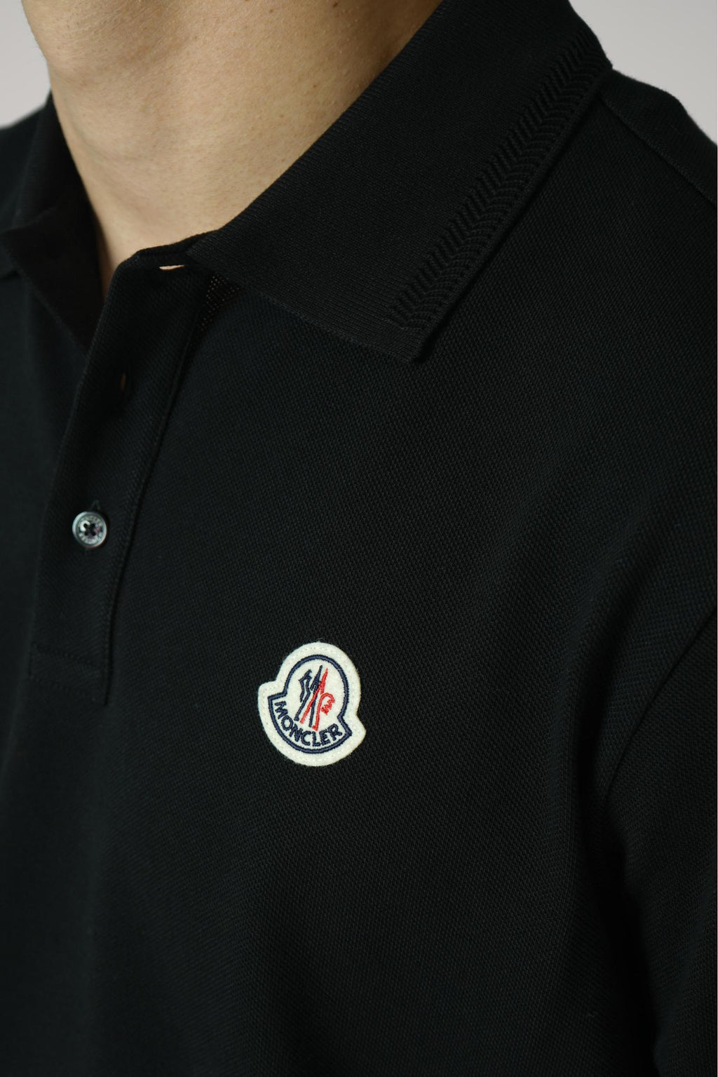 Moncler Logo Patch Cotton Polo Black