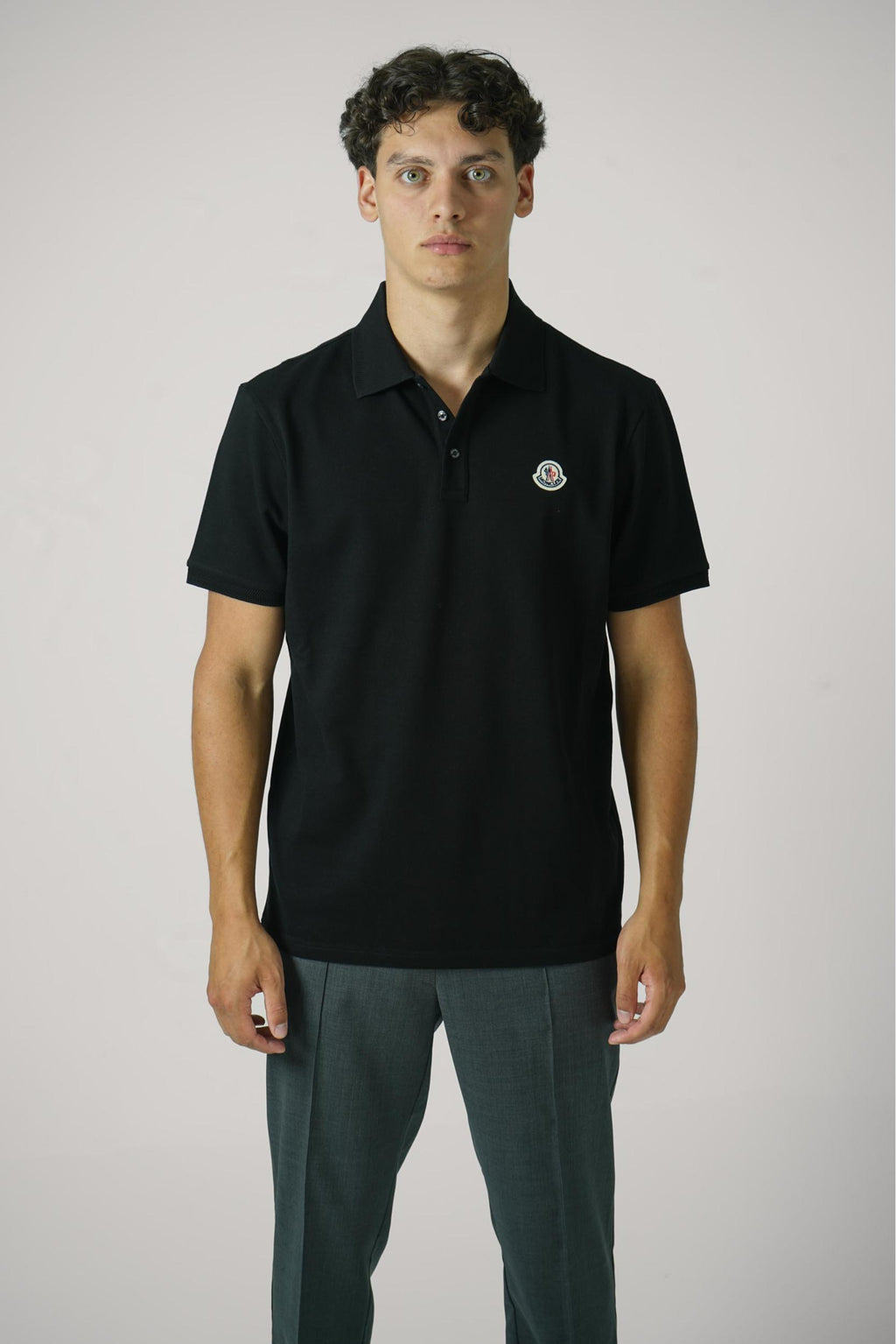 Moncler Logo Patch Cotton Polo Black