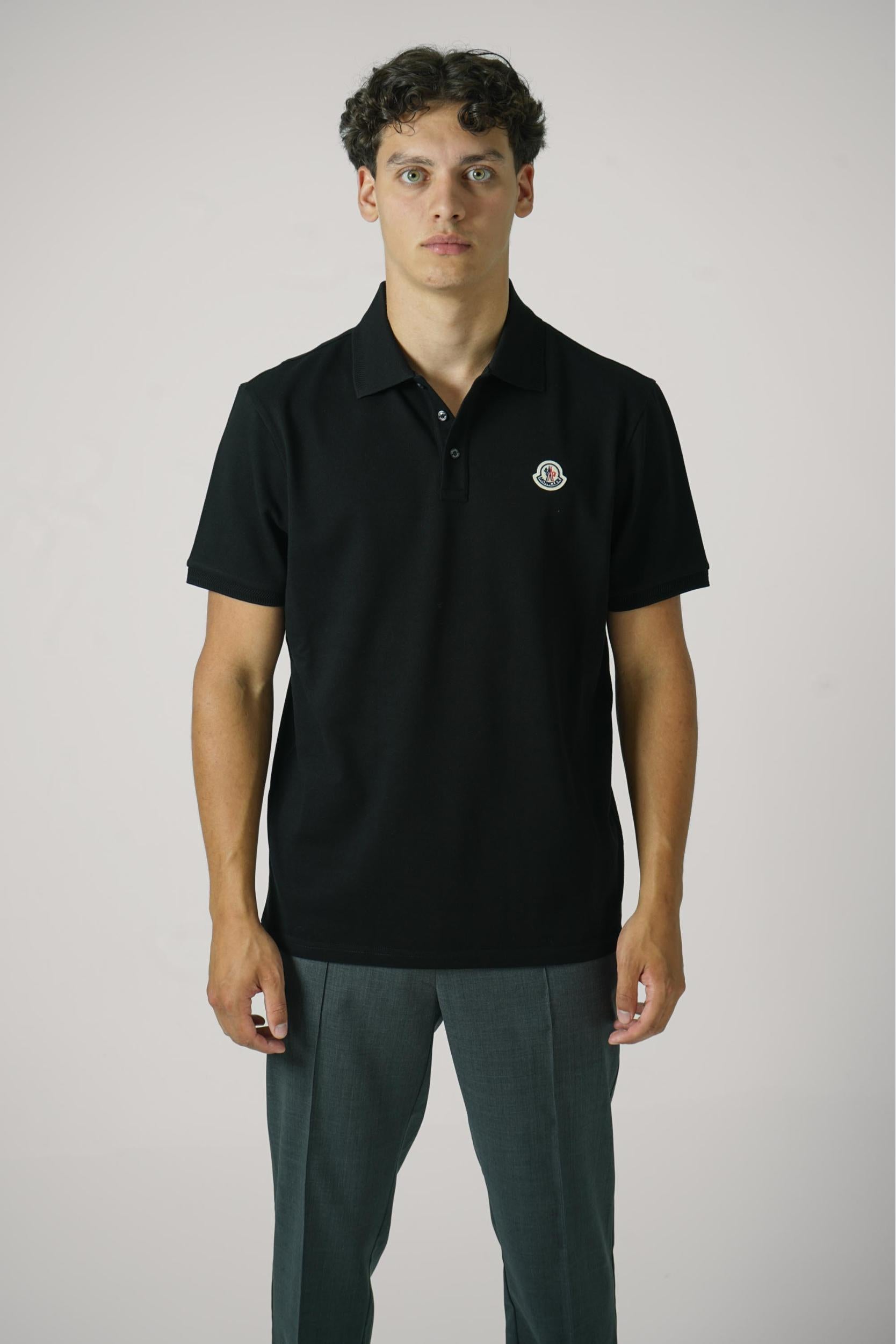Moncler Logo Patch Cotton Polo Black