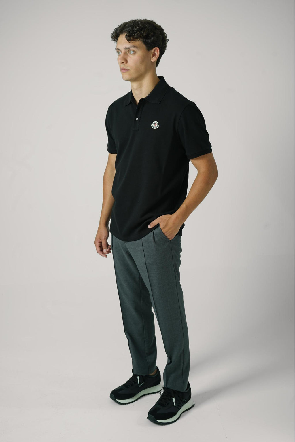 Moncler Logo Patch Cotton Polo Black