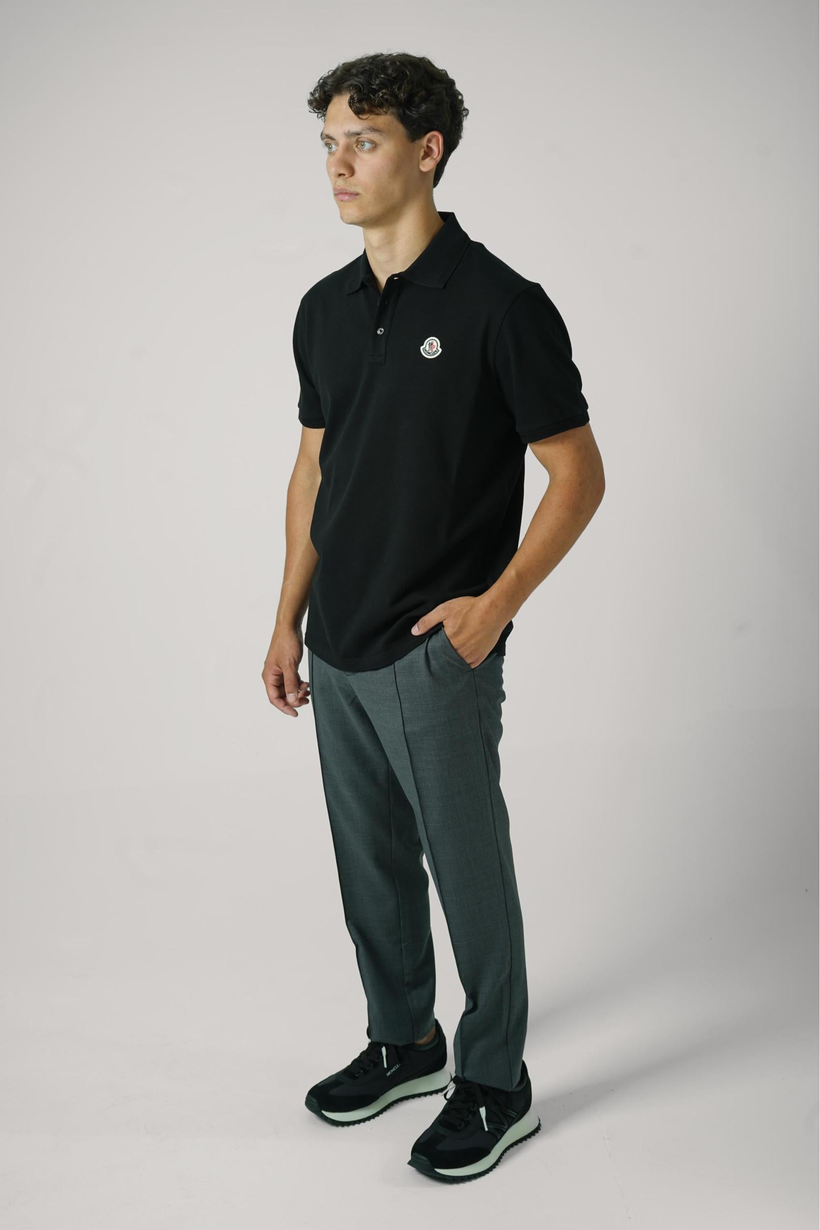 Moncler Logo Patch Cotton Polo Black