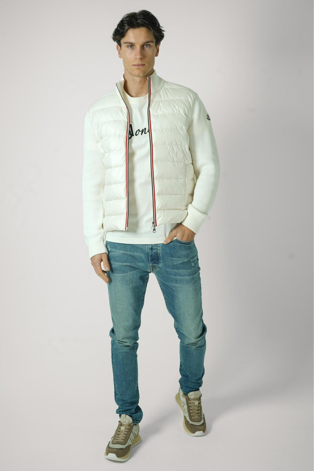 Moncler Padded Wool Cardigan White