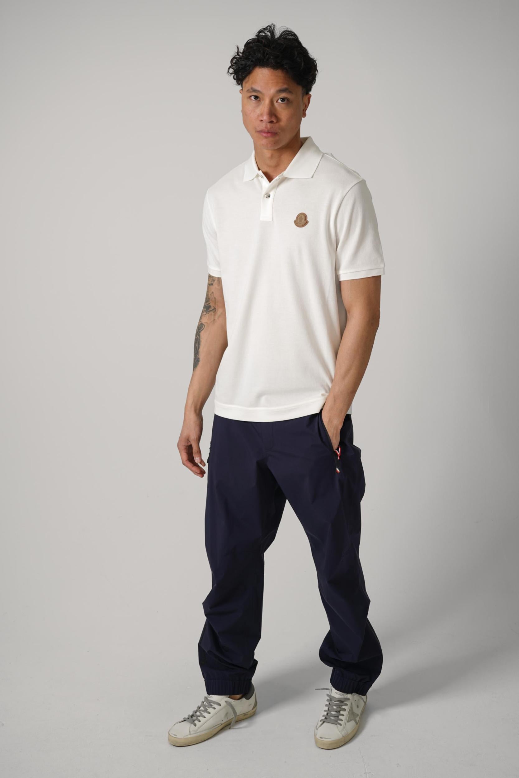 Moncler Ss Brown Patch Polo White