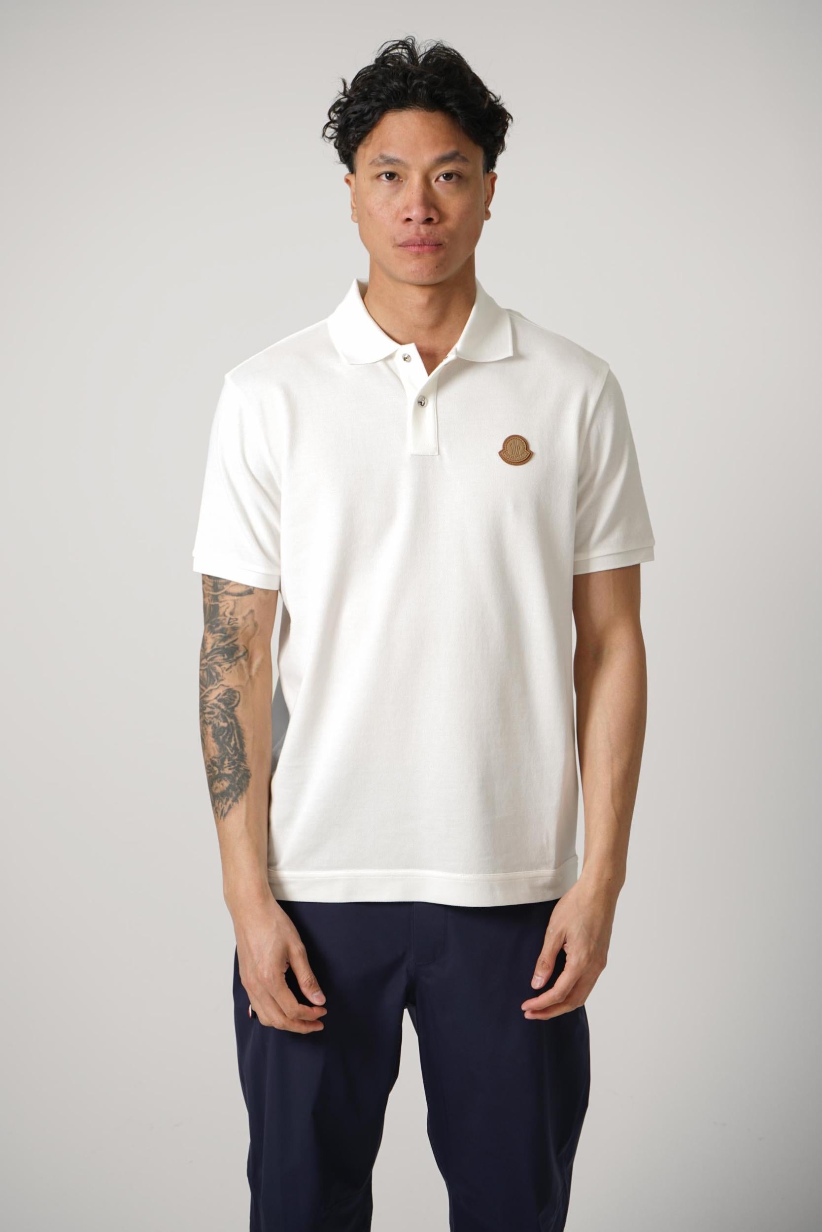 Moncler Ss Brown Patch Polo White