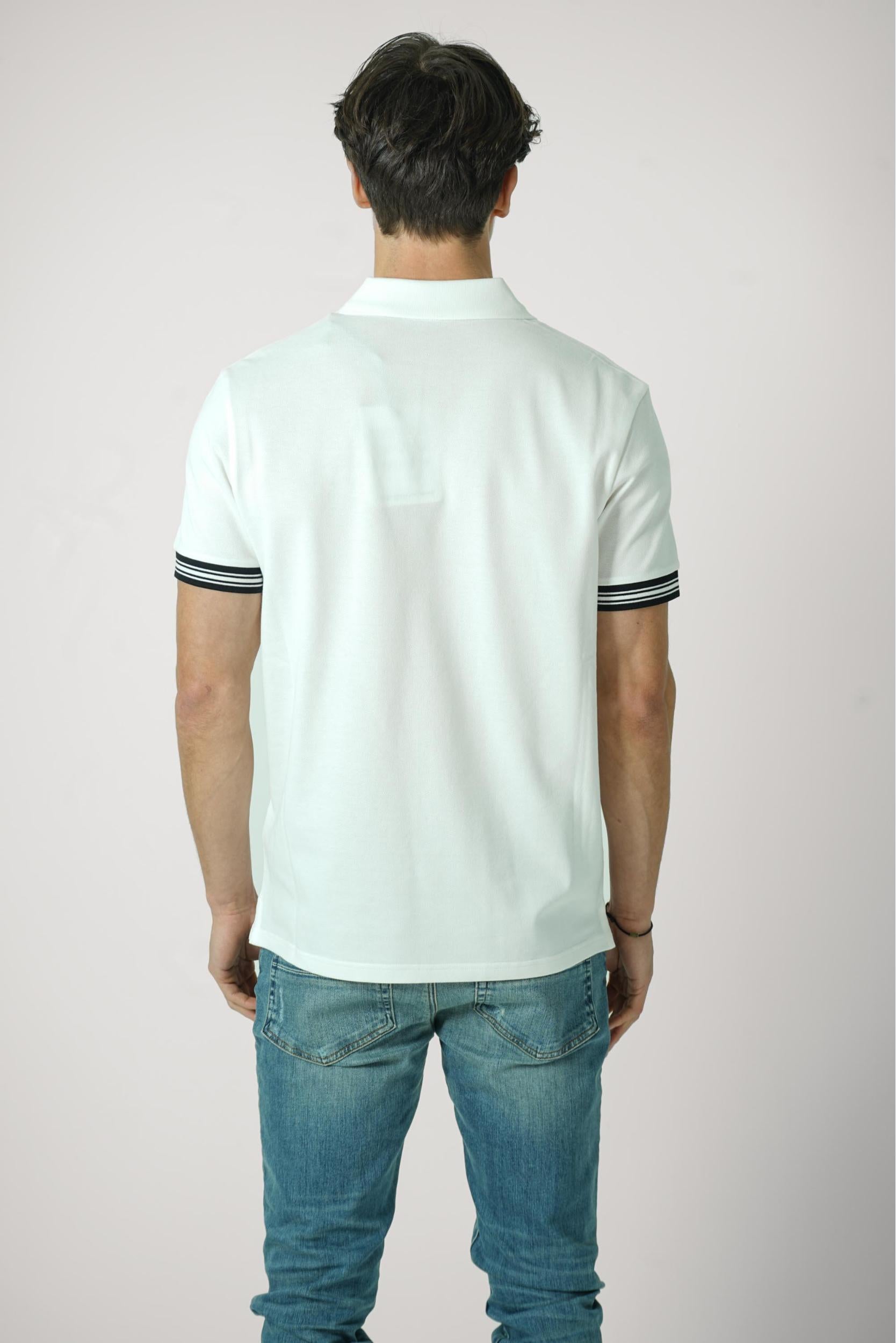 Moncler Striped Embroidered Logo Polo White