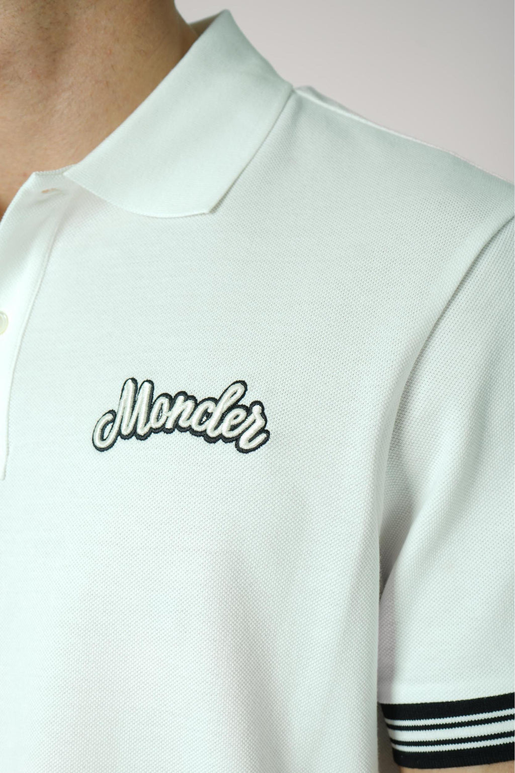 Moncler Striped Embroidered Logo Polo White