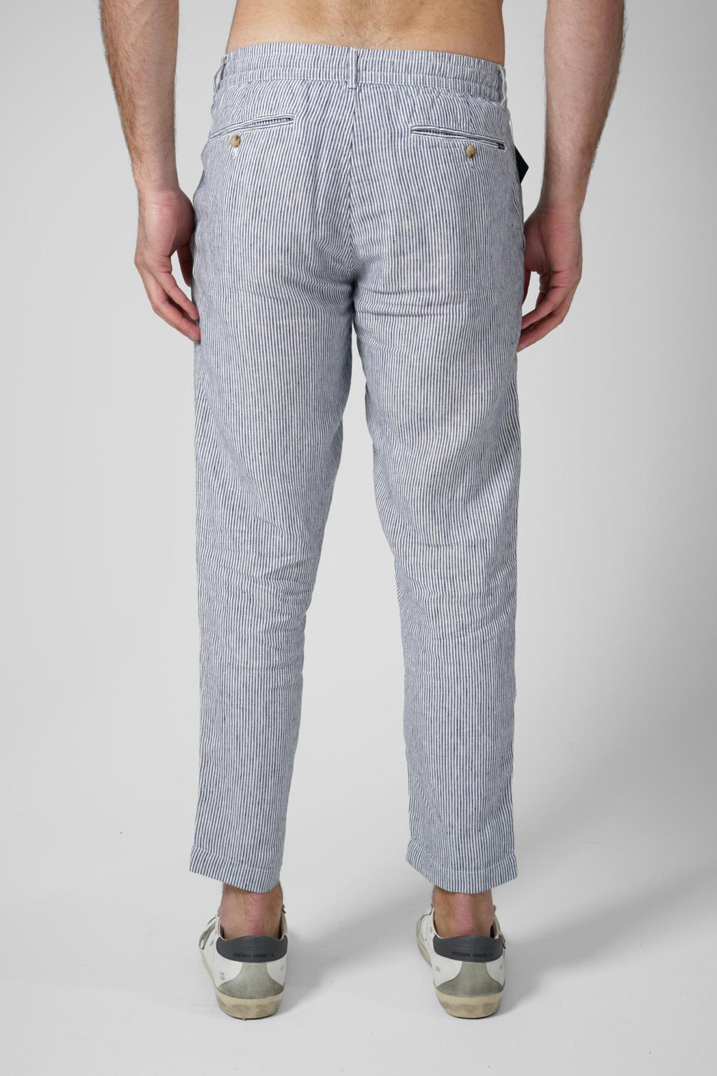 Ralph Lauren Classic Fit Linen Striped Trousers Blue
