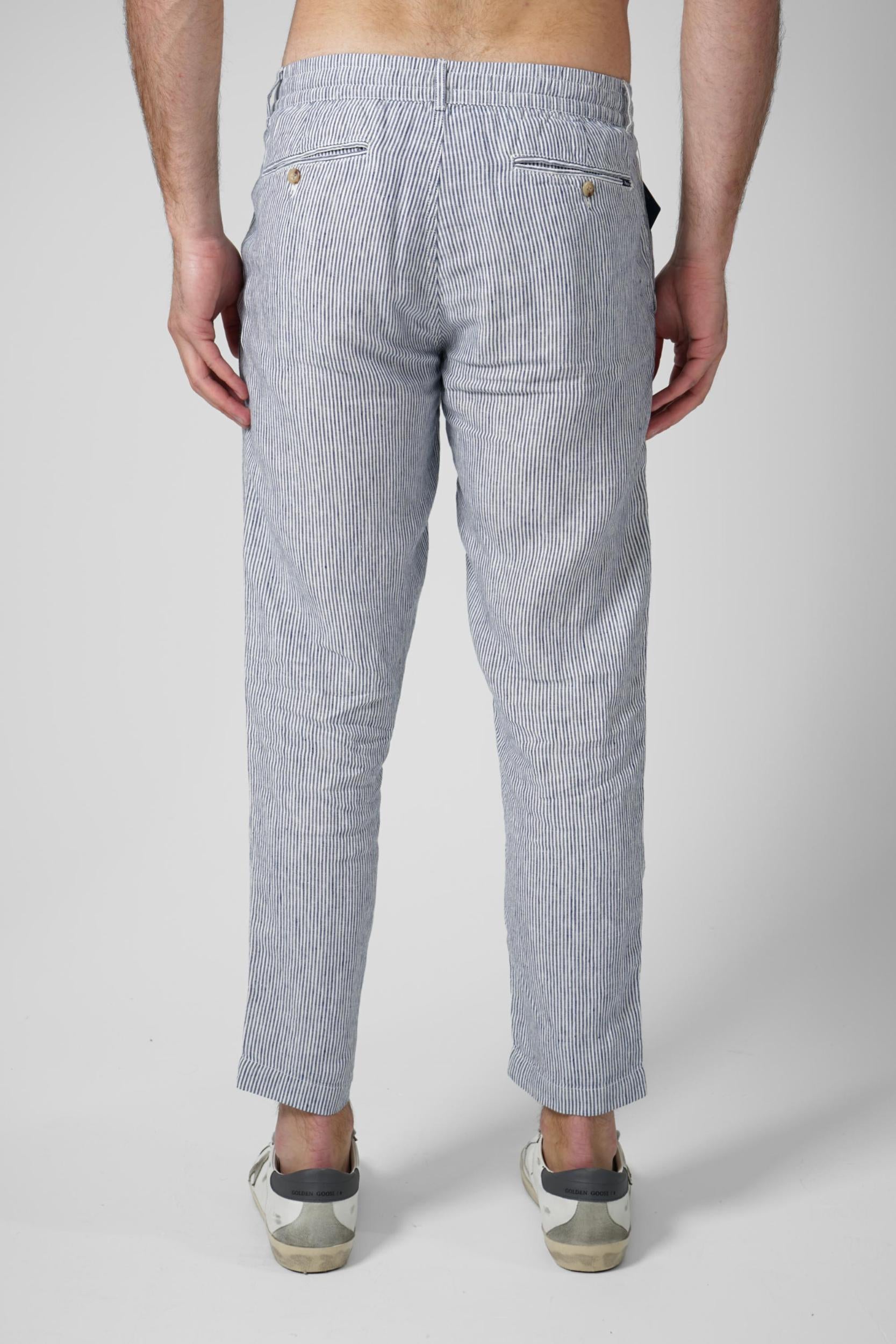 Ralph Lauren Classic Fit Linen Striped Trousers Blue