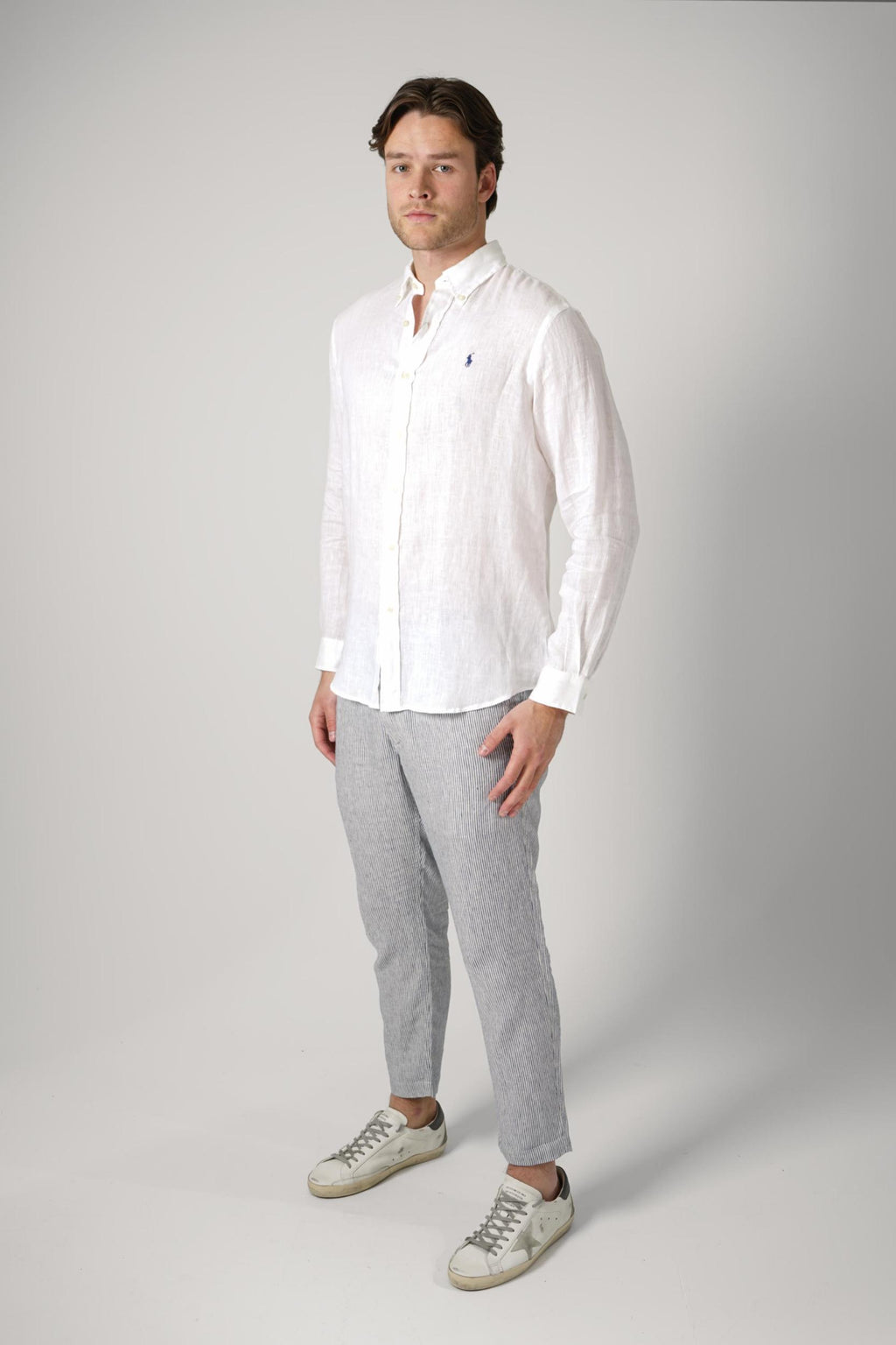 Ralph Lauren Classic Fit Linen Striped Trousers Blue