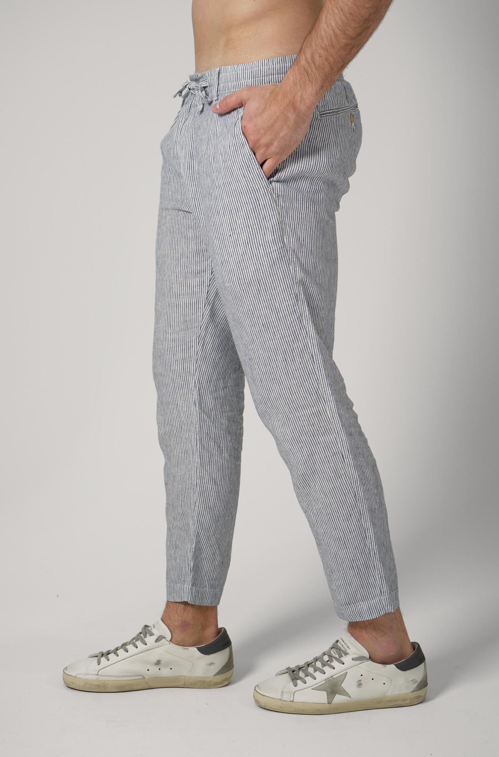 Ralph Lauren Classic Fit Linen Striped Trousers Blue