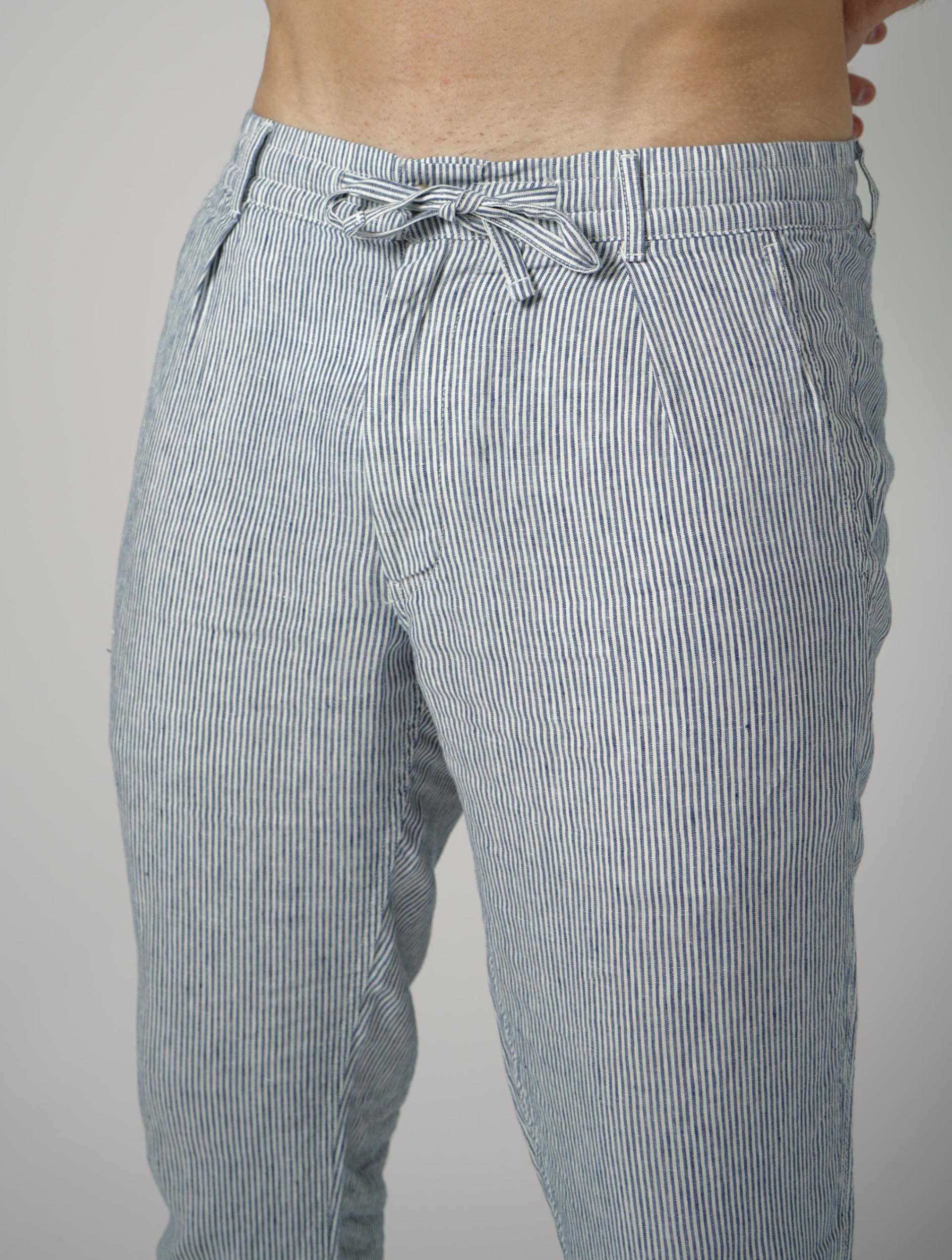 Ralph Lauren Classic Fit Linen Striped Trousers Blue