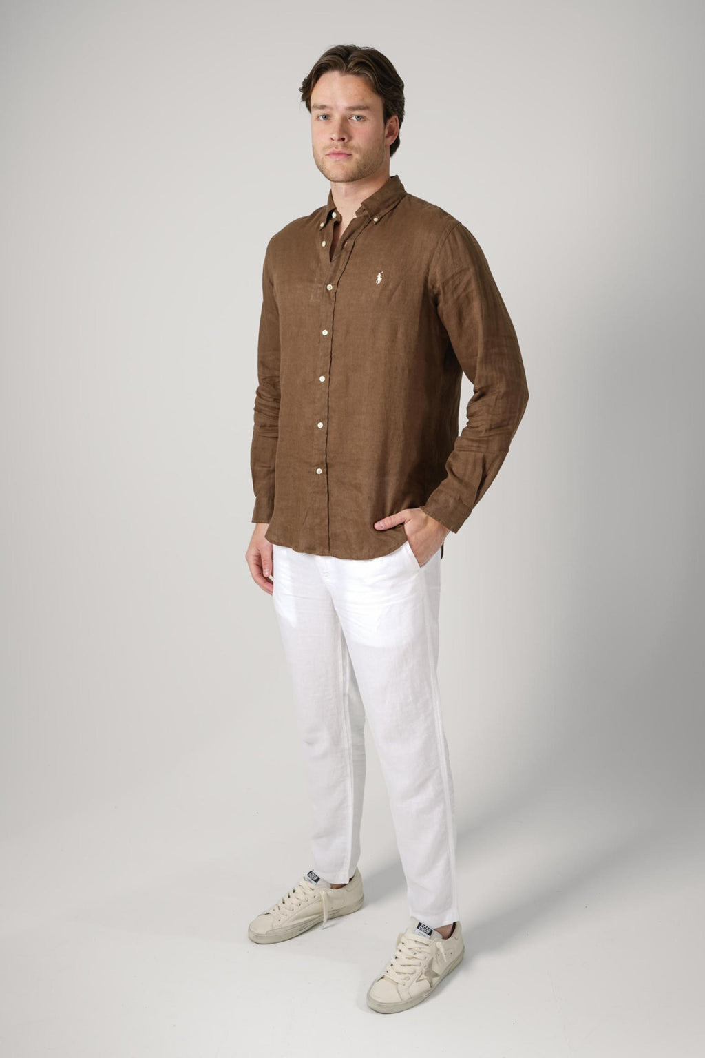 Ralph Lauren Custom Fit Linen Shirt Dark Brown