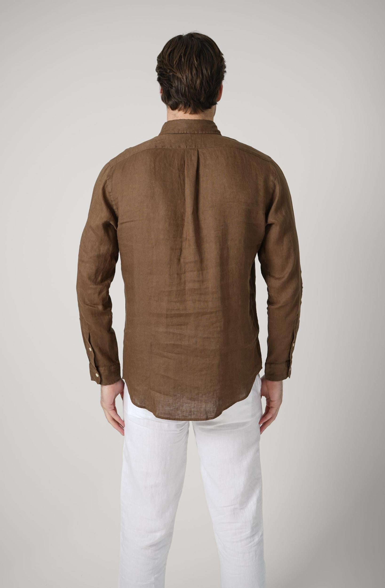Ralph Lauren Custom Fit Linen Shirt Dark Brown