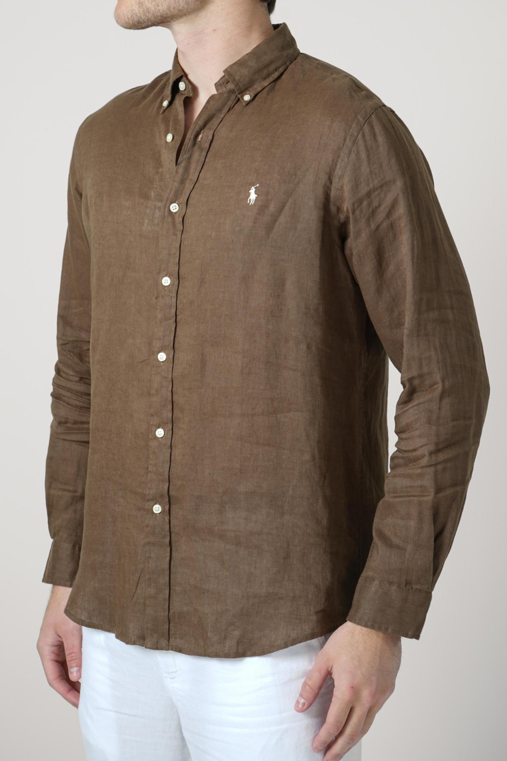 Ralph Lauren Custom Fit Linen Shirt Dark Brown